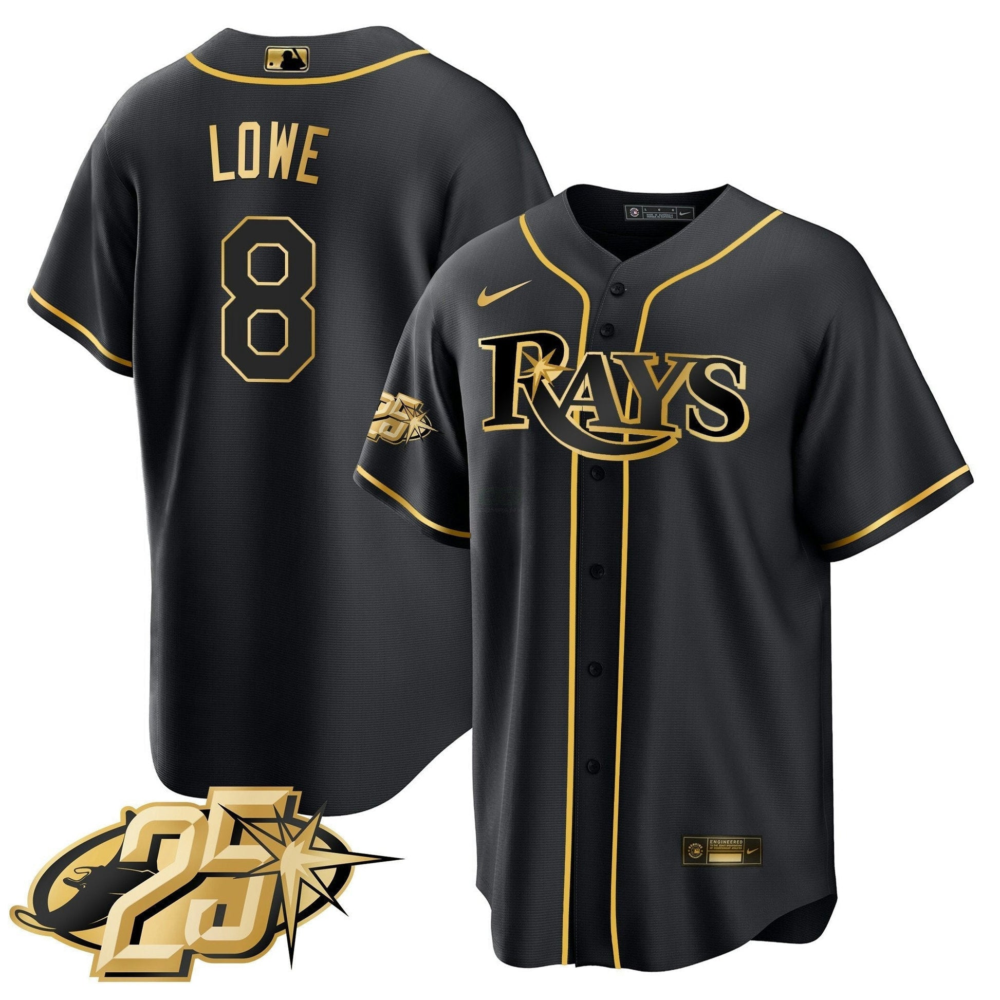 Camisa MLB Men’s Tampa Bay 25th Anniversary Patch Cool Base V2 Jersey
