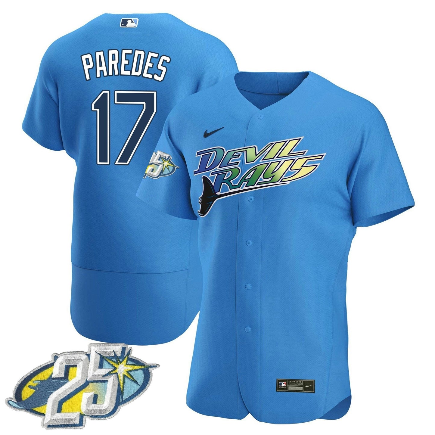 Camisa MLB Men’s Tampa Bay 25th Anniversary Patch Flex Base Jersey