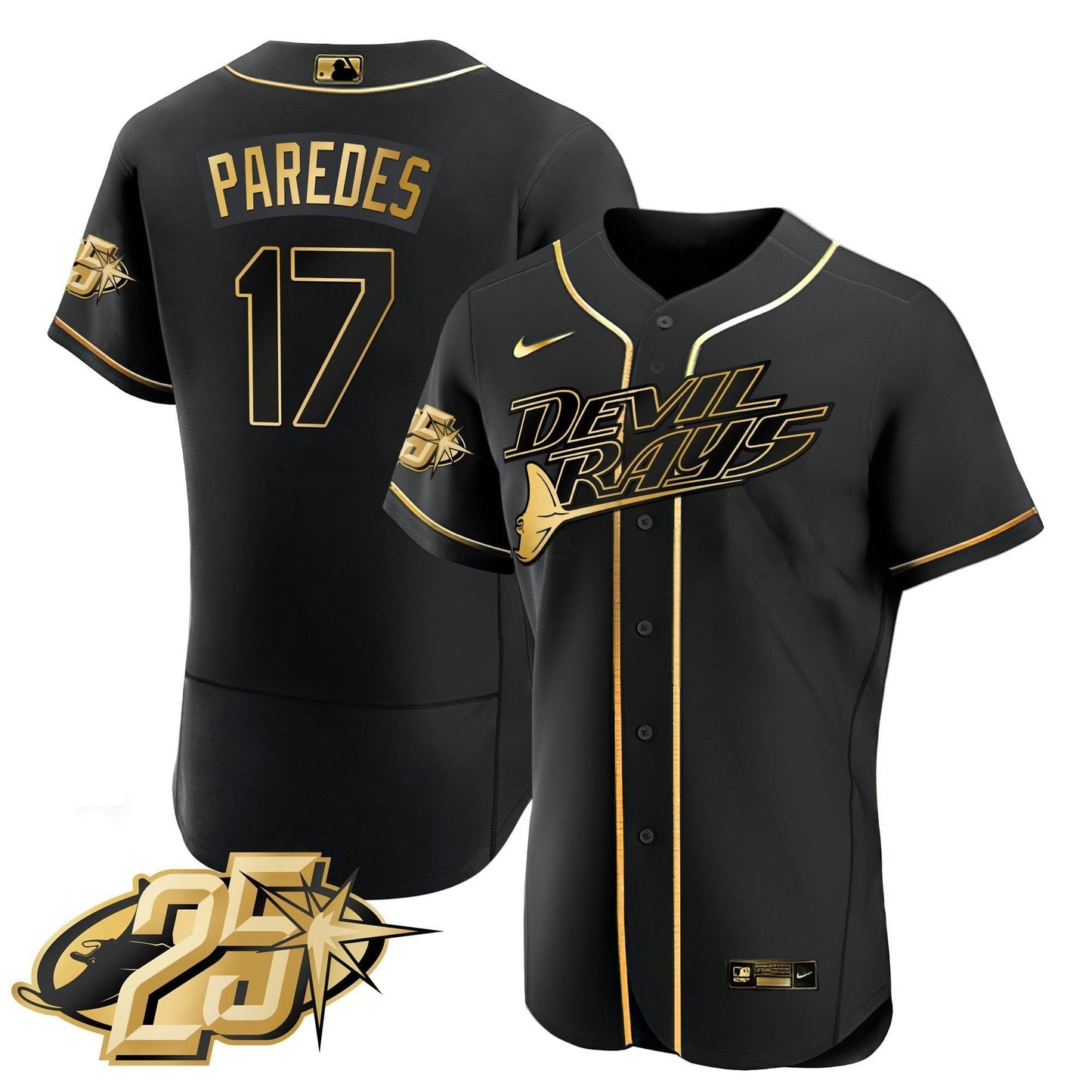 Camisa MLB Men’s Tampa Bay 25th Anniversary Patch Flex Base Jersey