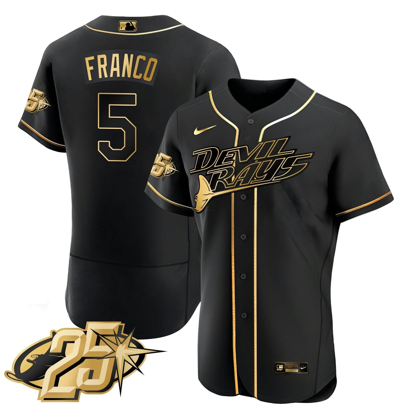 Camisa MLB Men’s Tampa Bay 25th Anniversary Patch Flex Base Jersey