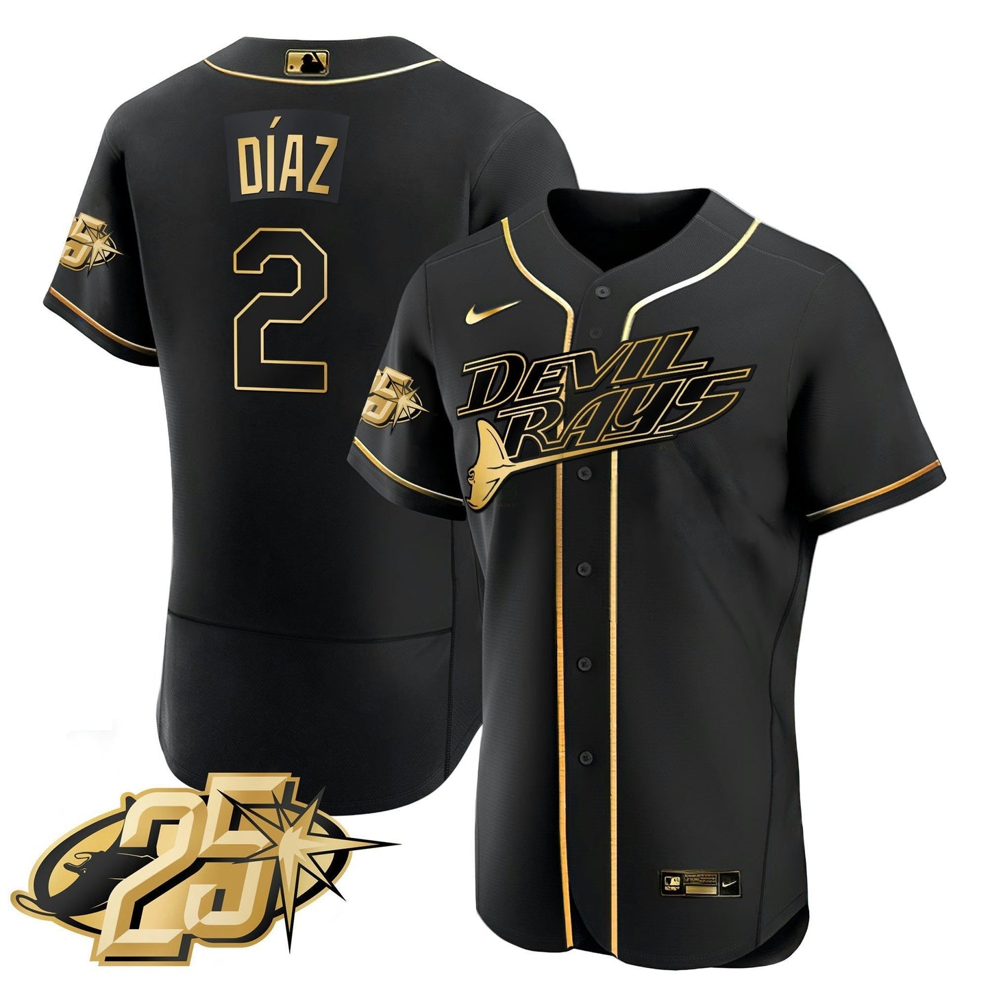 Camisa MLB Men’s Tampa Bay 25th Anniversary Patch Flex Base Jersey