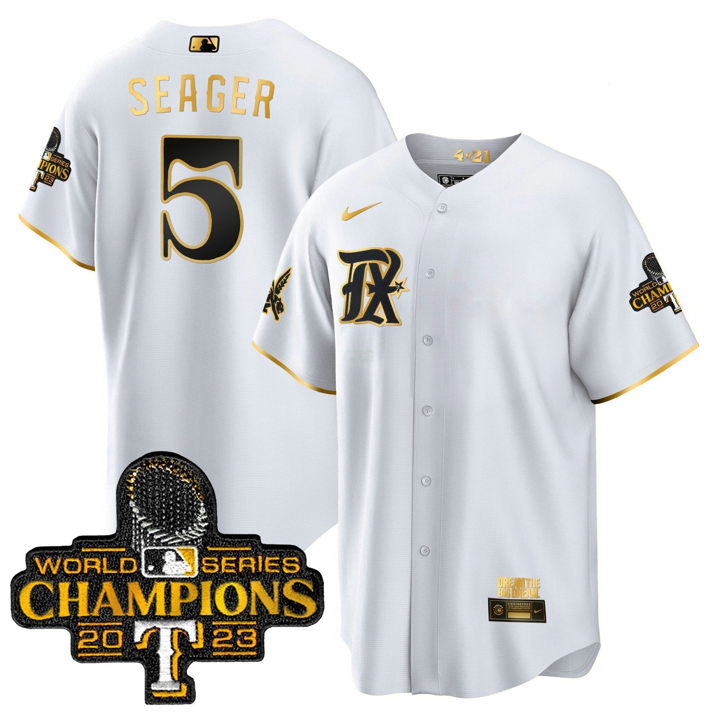 Camisa MLB Men’s Texas 2023 World Series Champions City Connect Cool Dourada Jersey
