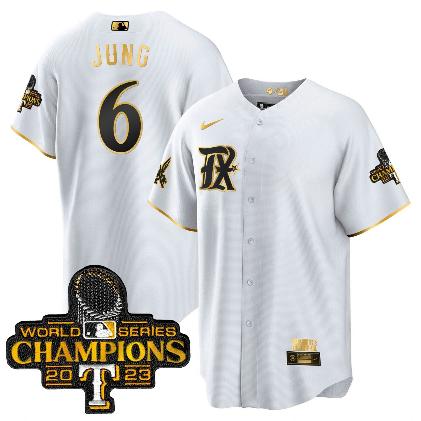 Camisa MLB Men’s Texas 2023 World Series Champions City Connect Cool Dourada Jersey