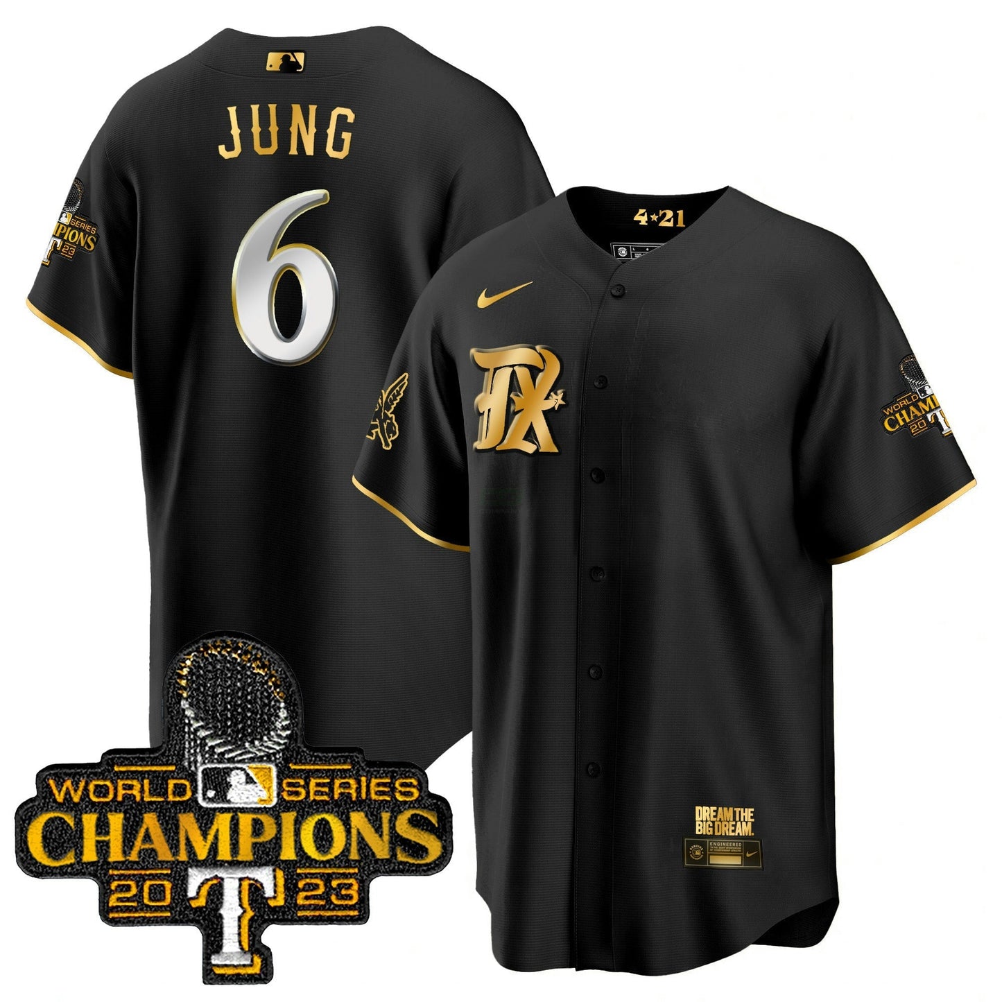 Camisa MLB Men’s Texas 2023 World Series Champions City Connect Cool Dourada Jersey