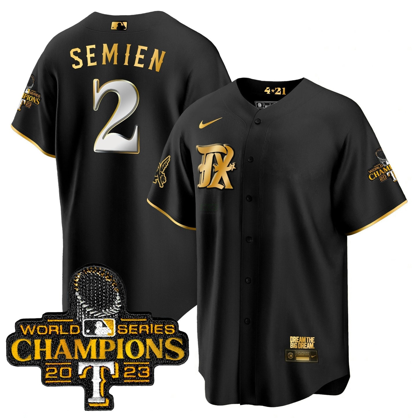 Camisa MLB Men’s Texas 2023 World Series Champions City Connect Cool Dourada Jersey