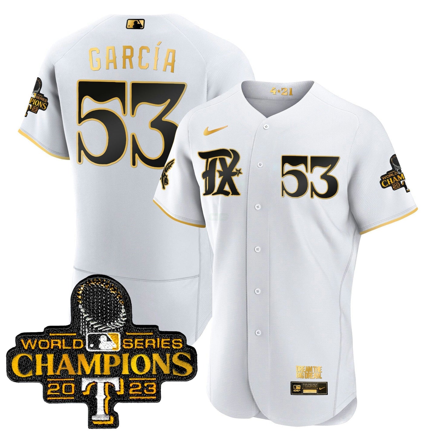 Camisa MLB Men’s Texas 2023 World Series Champions City Connect Flex Dourada Jersey