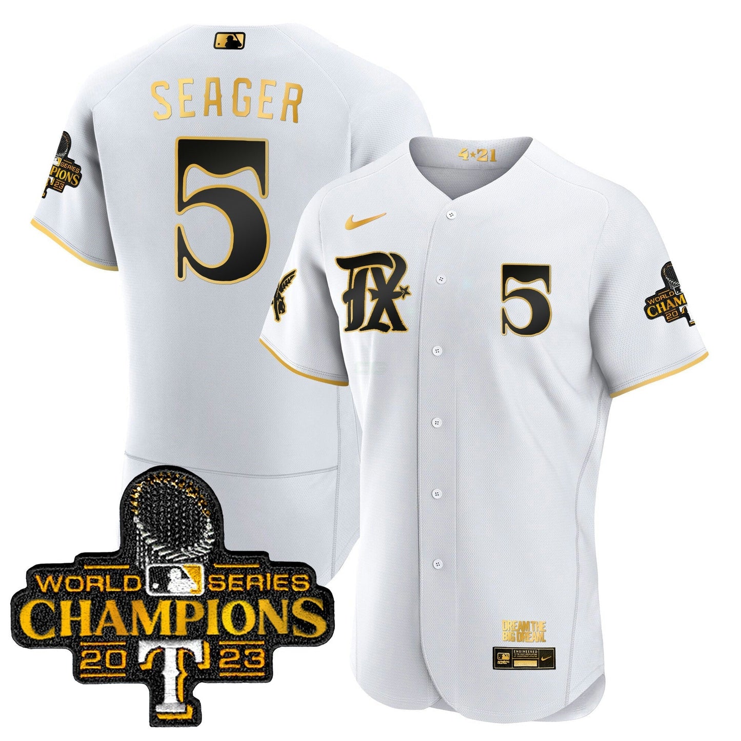 Camisa MLB Men’s Texas 2023 World Series Champions City Connect Flex Dourada Jersey