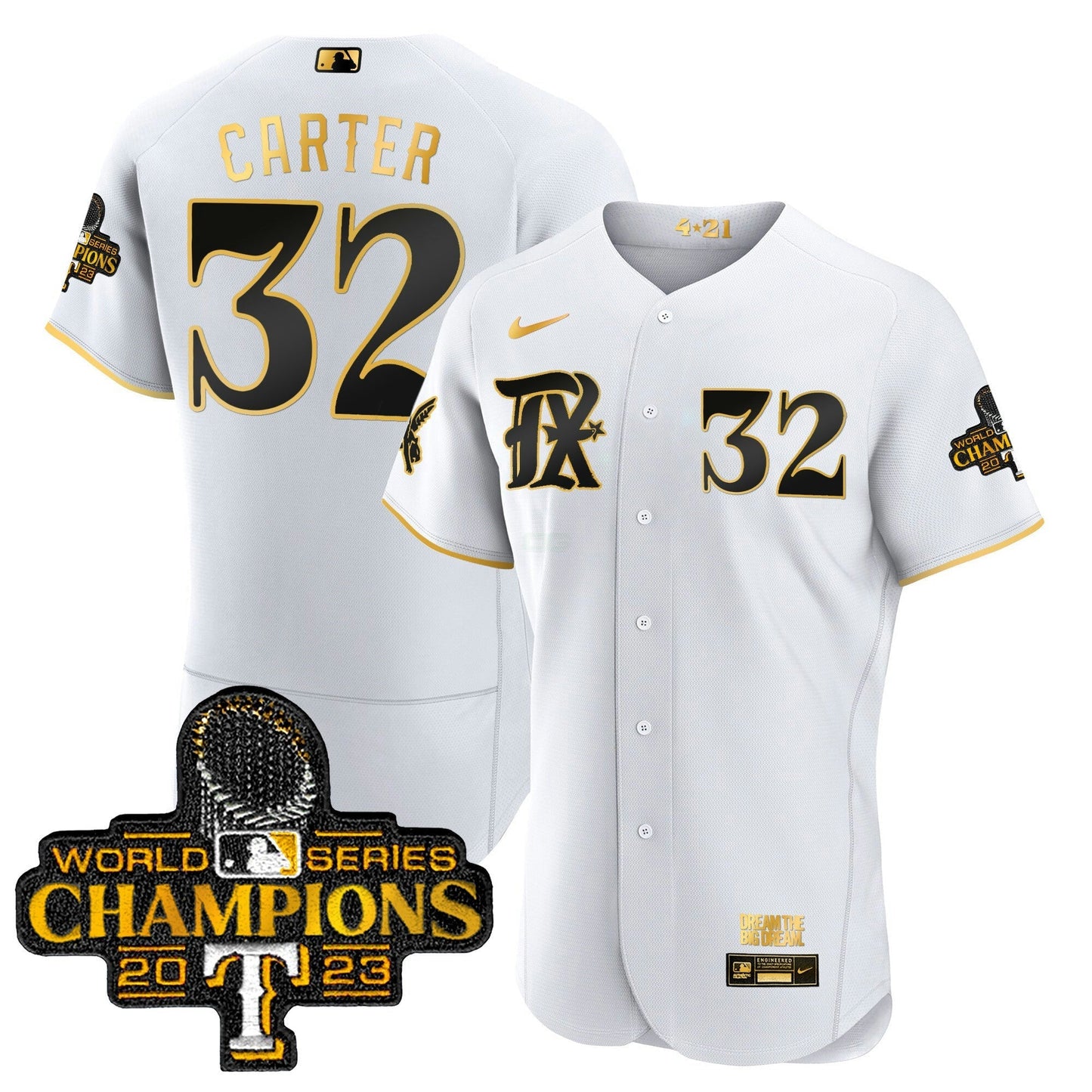 Camisa MLB Men’s Texas 2023 World Series Champions City Connect Flex Dourada Jersey