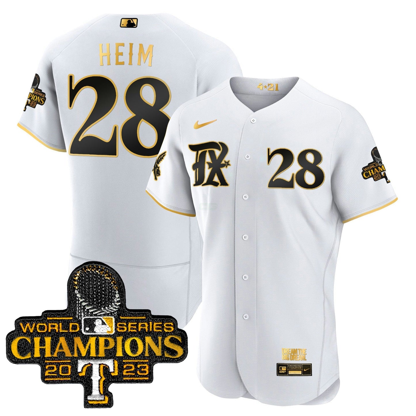 Camisa MLB Men’s Texas 2023 World Series Champions City Connect Flex Dourada Jersey