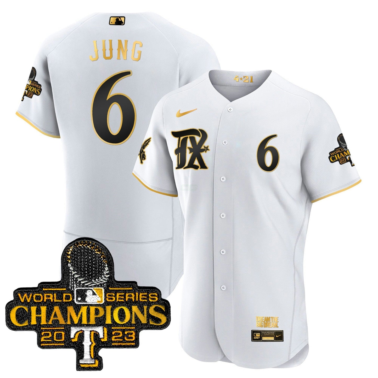 Camisa MLB Men’s Texas 2023 World Series Champions City Connect Flex Dourada Jersey