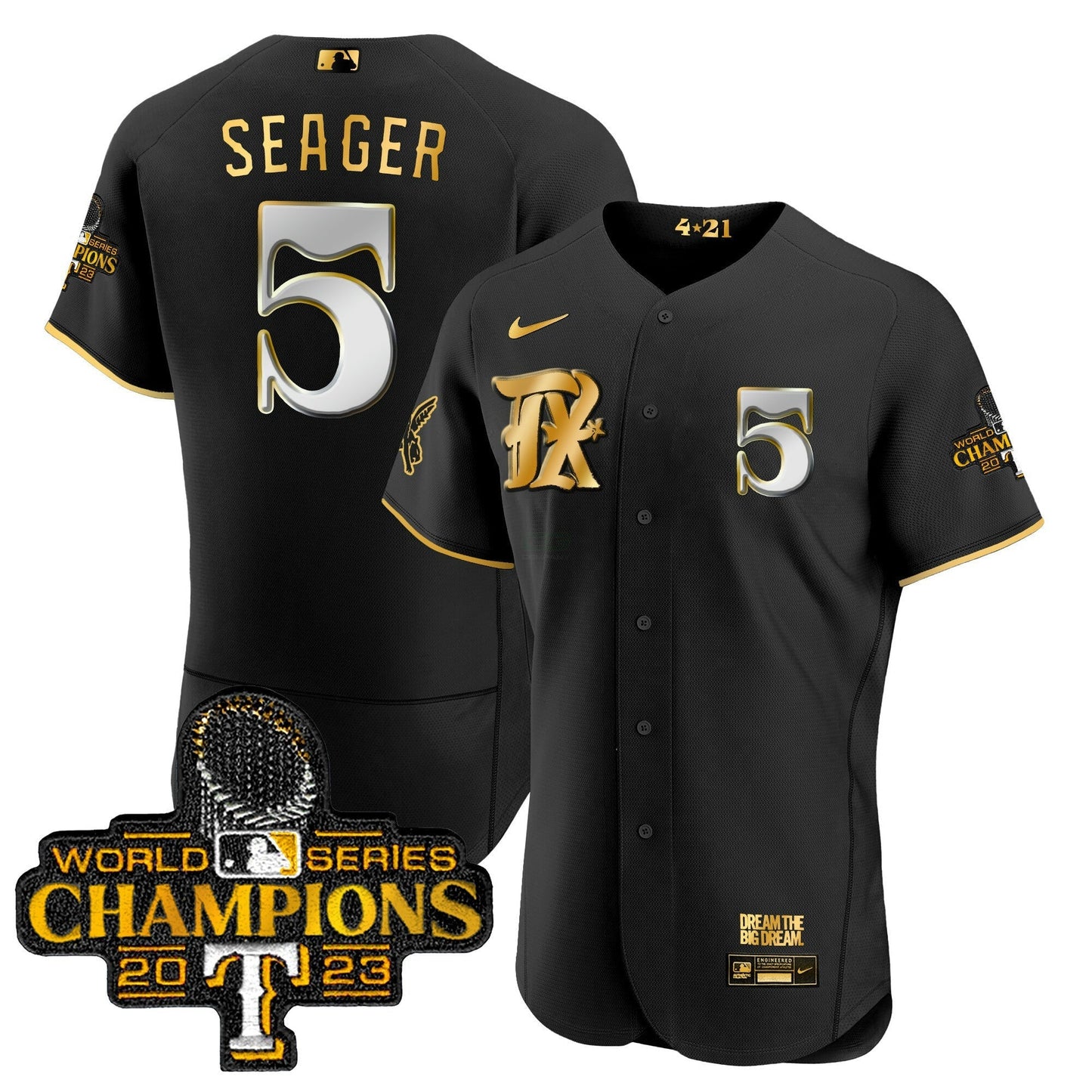 Camisa MLB Men’s Texas 2023 World Series Champions City Connect Flex Dourada Jersey
