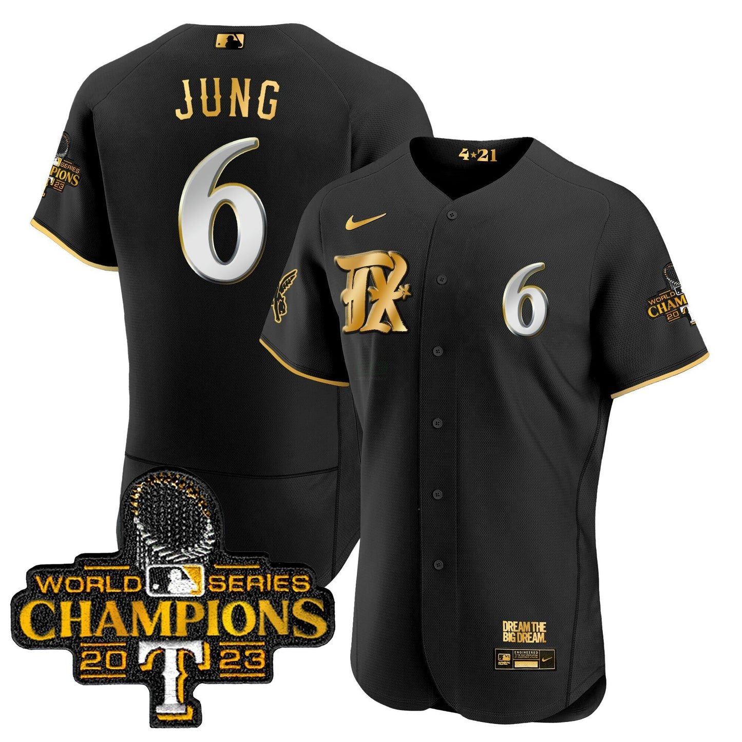 Camisa MLB Men’s Texas 2023 World Series Champions City Connect Flex Dourada Jersey