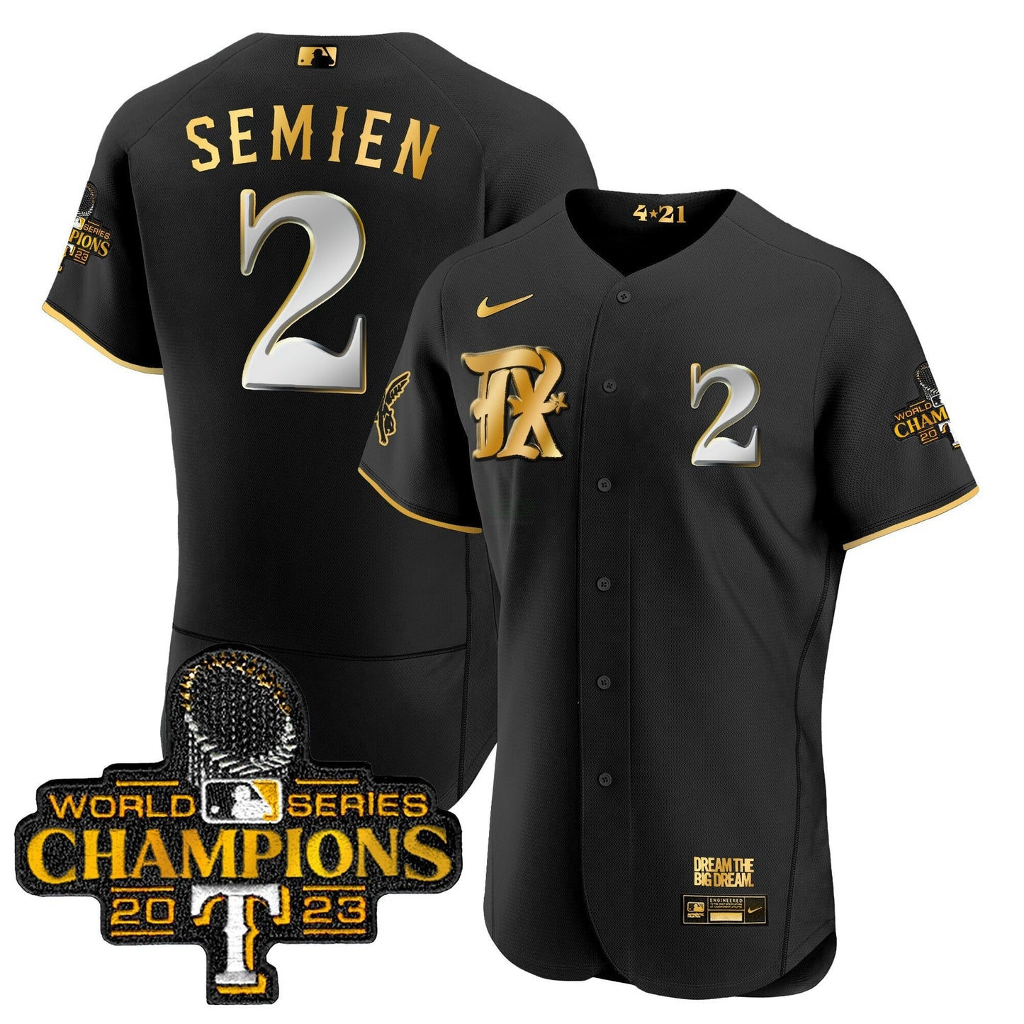 Camisa MLB Men’s Texas 2023 World Series Champions City Connect Flex Dourada Jersey