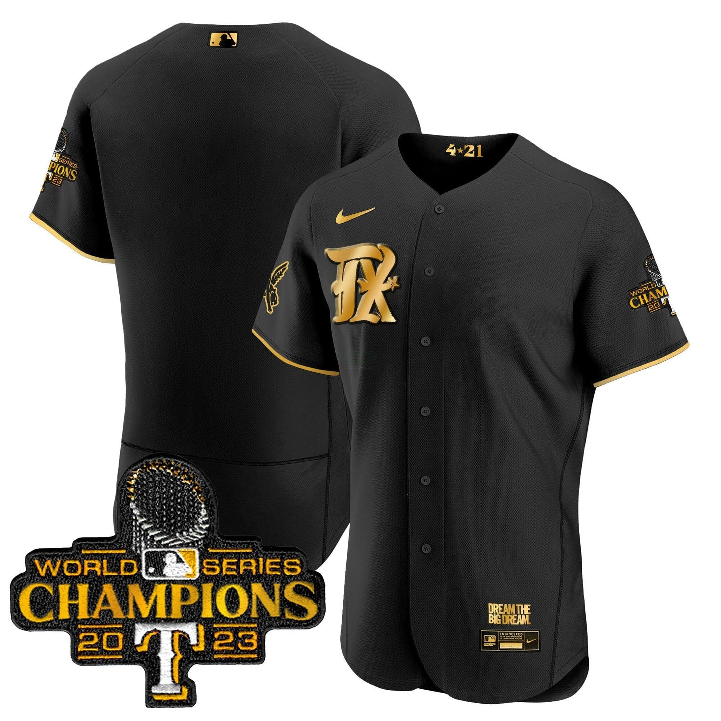 Camisa MLB Men’s Texas 2023 World Series Champions City Connect Flex Dourada Jersey