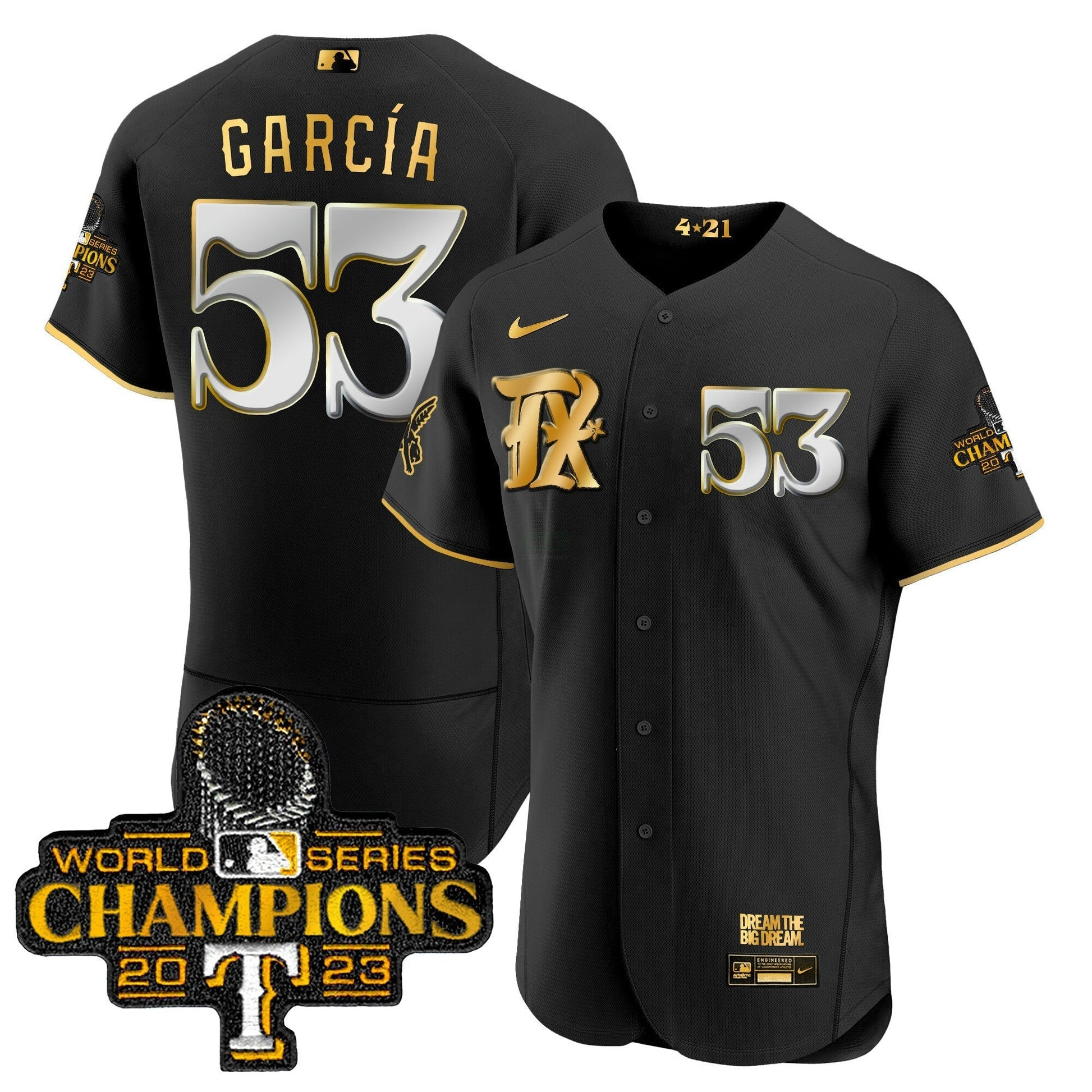 Camisa MLB Men’s Texas 2023 World Series Champions City Connect Flex Dourada Jersey