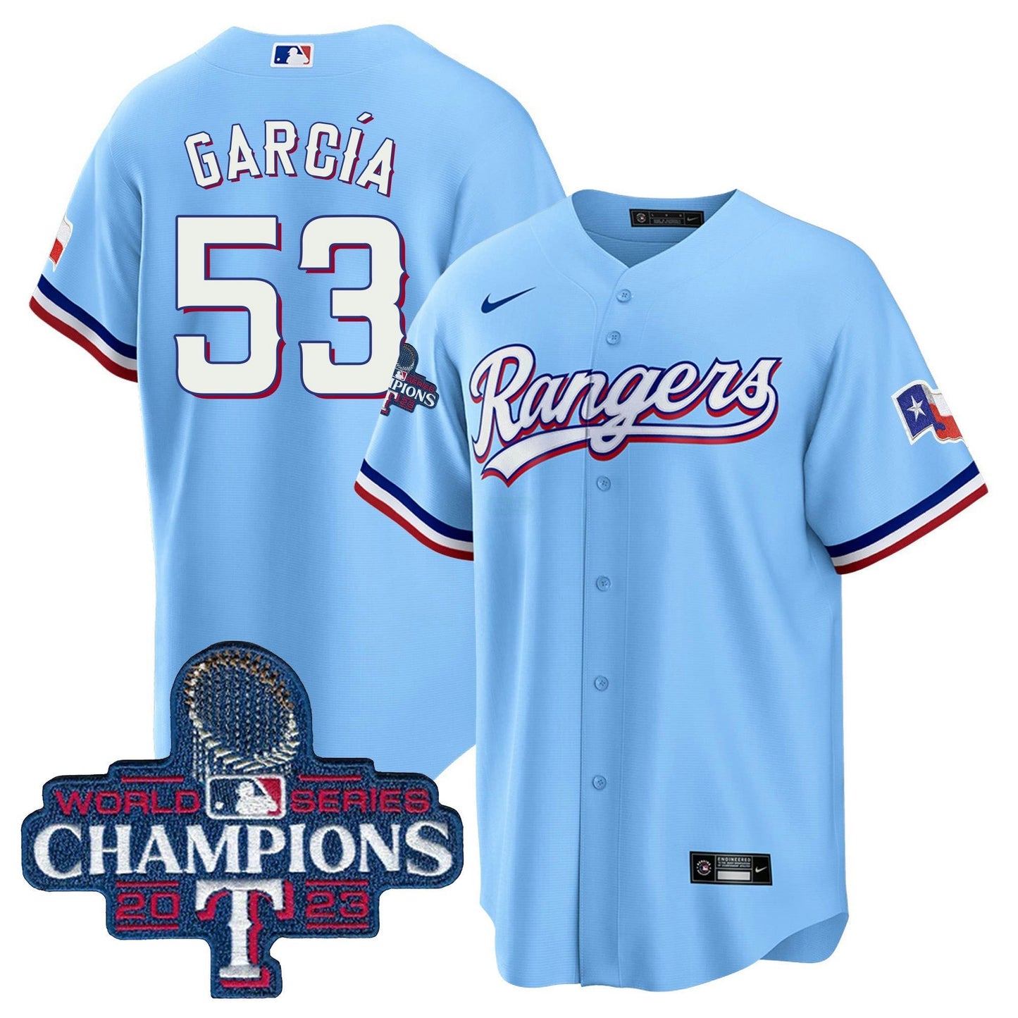 Camisa MLB Men’s Texas 2023 World Series Champions Cool Base Jersey