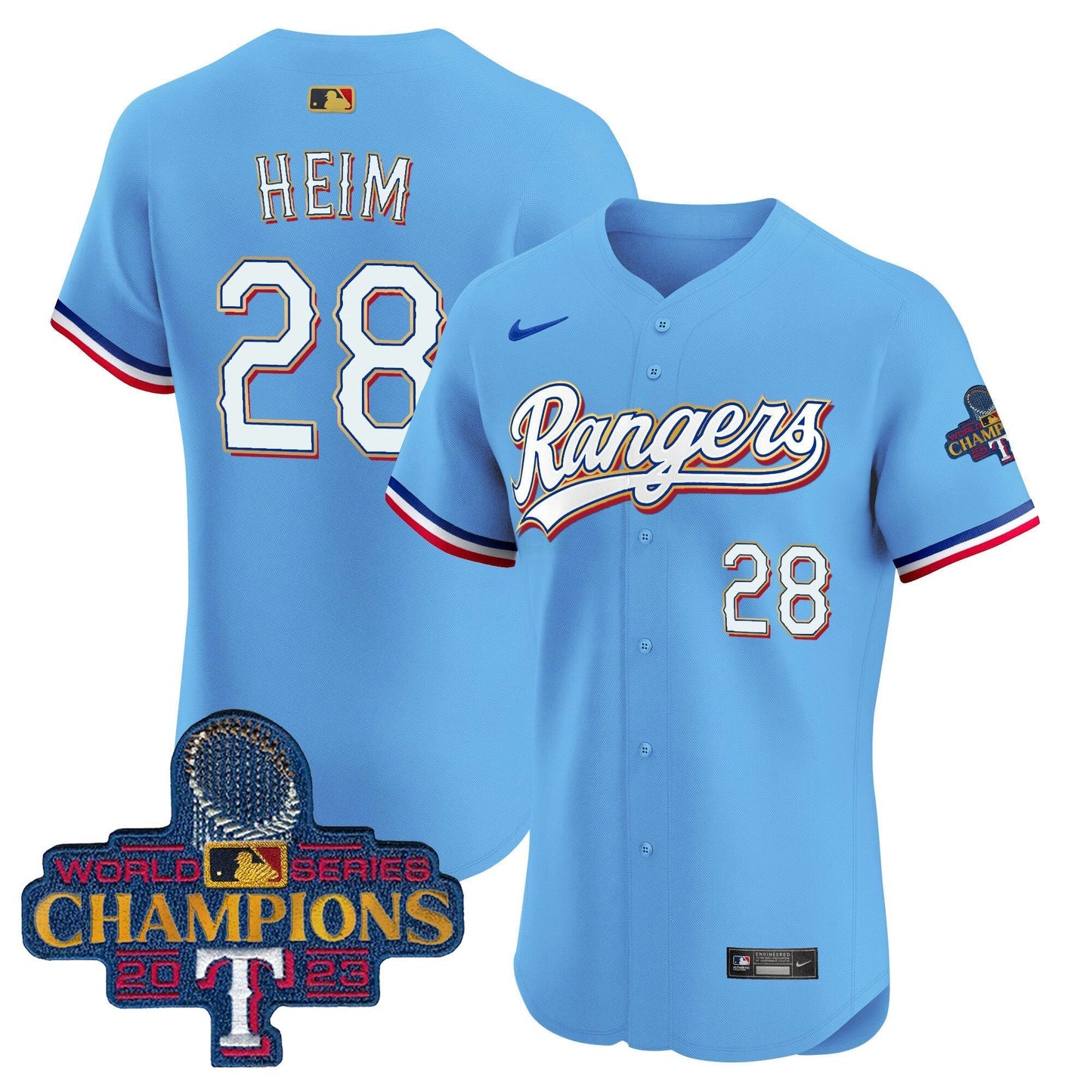 Camisa MLB Men’s Texas 2023 World Series Champions Dourada Trim Vapor Premier Elite Jersey