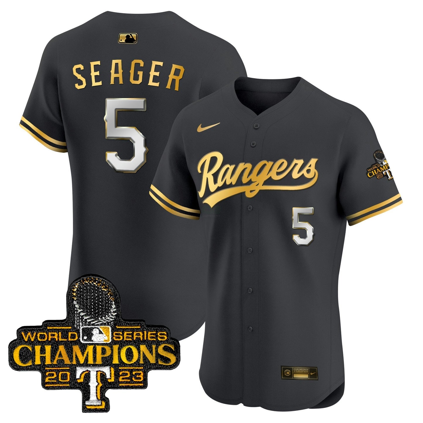 Camisa MLB Men’s Texas 2023 World Series Champions Dourada Trim Vapor Premier Elite Jersey