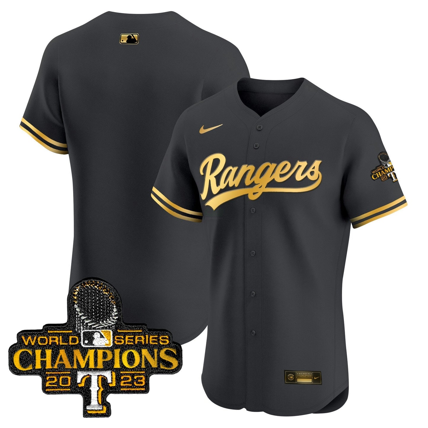 Camisa MLB Men’s Texas 2023 World Series Champions Dourada Trim Vapor Premier Elite Jersey