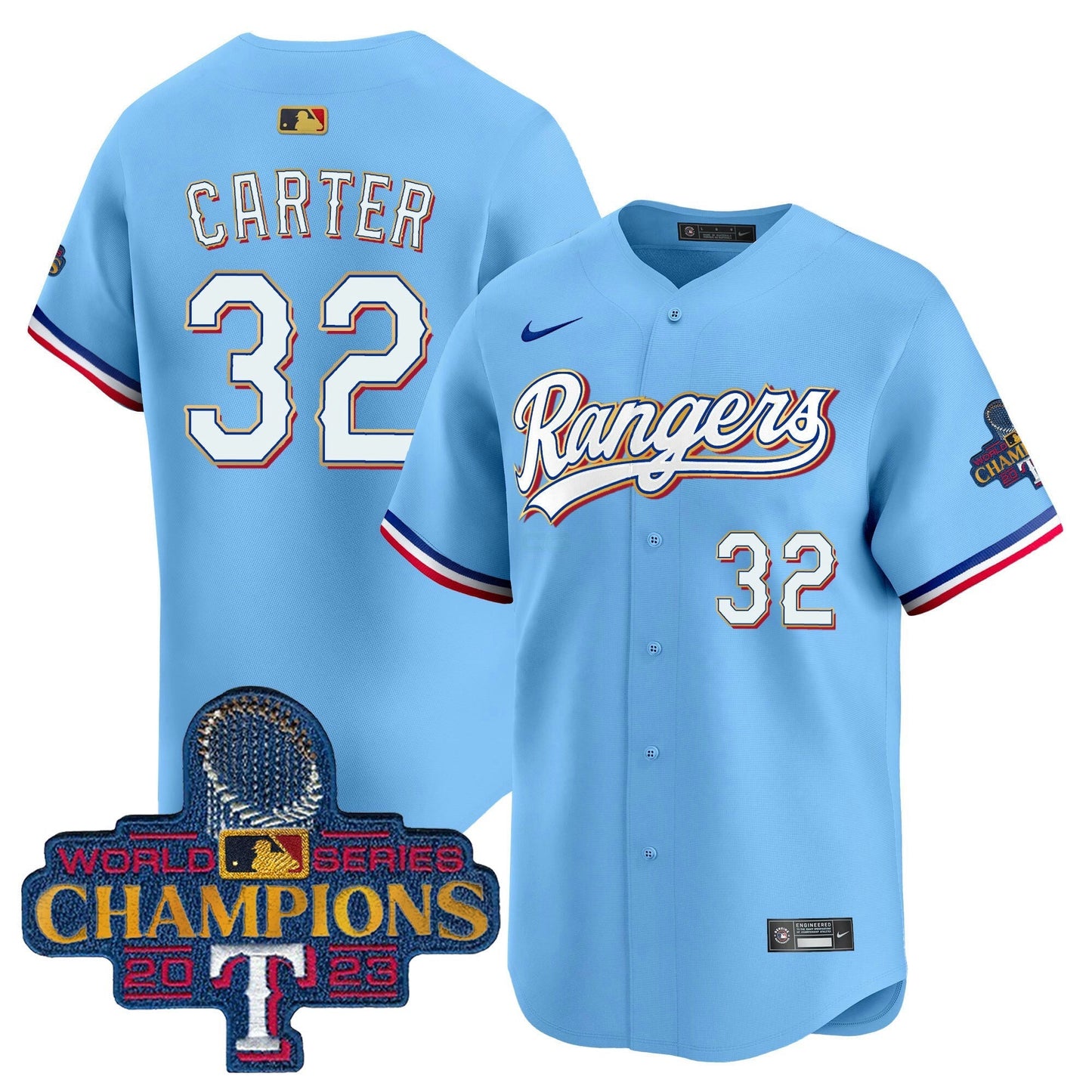 Camisa MLB Men’s Texas 2023 World Series Champions Dourada Trim Vapor Premier Limited Jersey