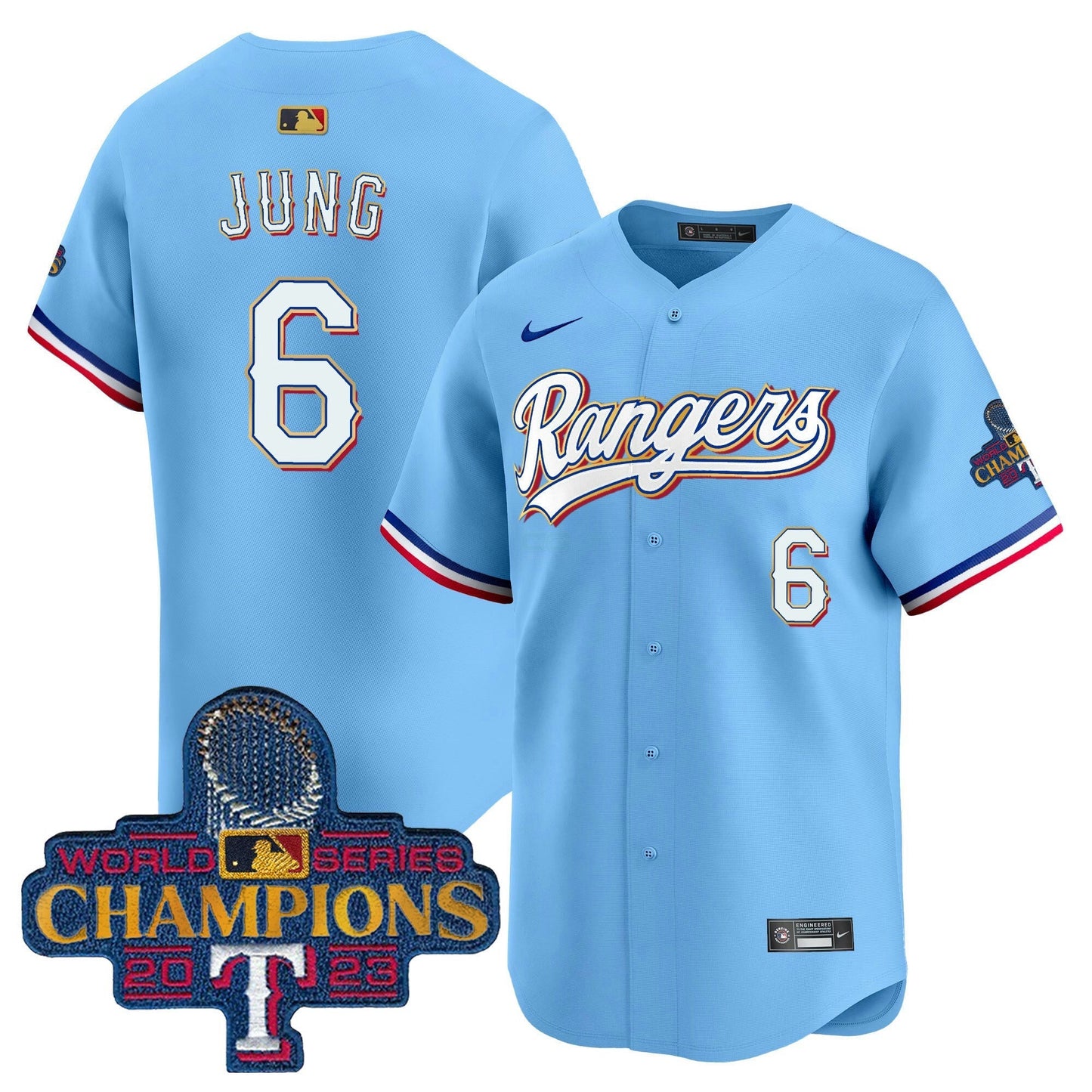 Camisa MLB Men’s Texas 2023 World Series Champions Dourada Trim Vapor Premier Limited Jersey