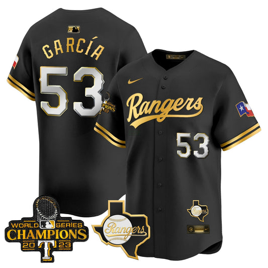 Camisa MLB Men’s Texas 2023 World Series Champions Dourada Trim Vapor Premier Limited Jersey V2