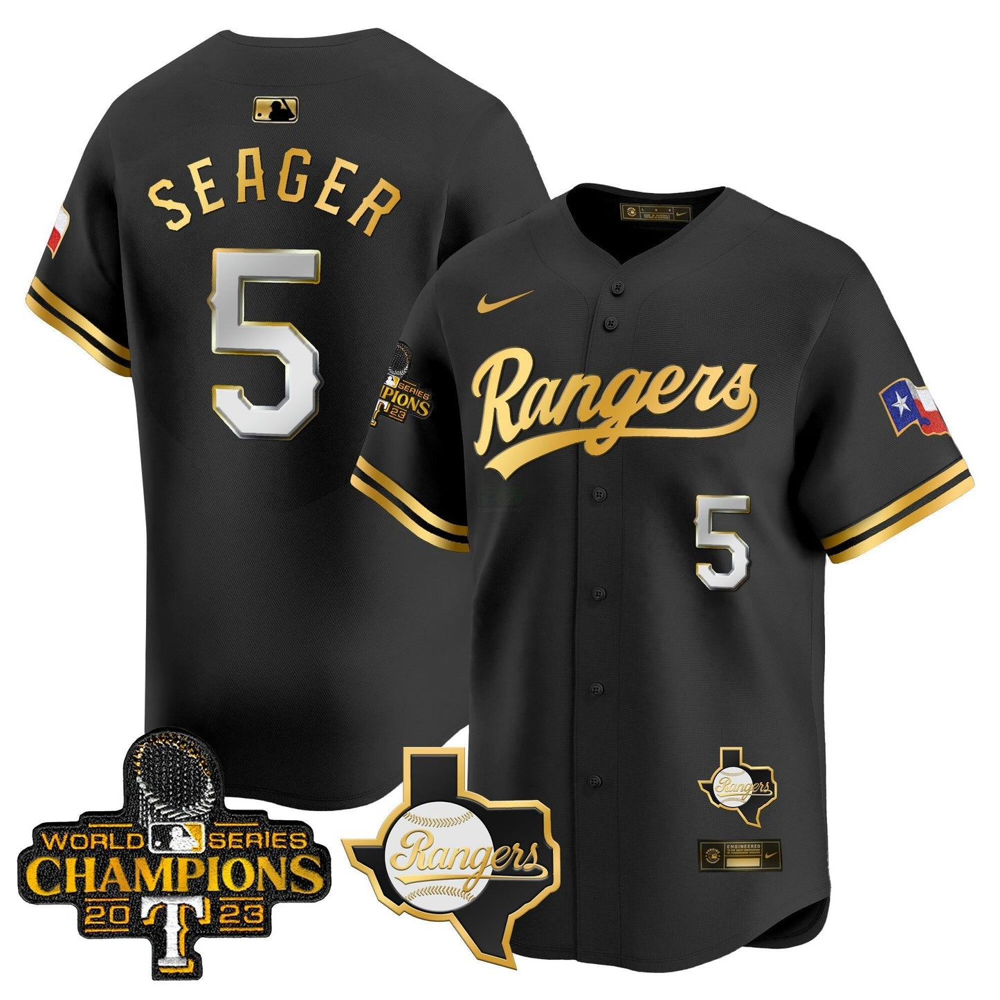 Camisa MLB Men’s Texas 2023 World Series Champions Dourada Trim Vapor Premier Limited Jersey V2
