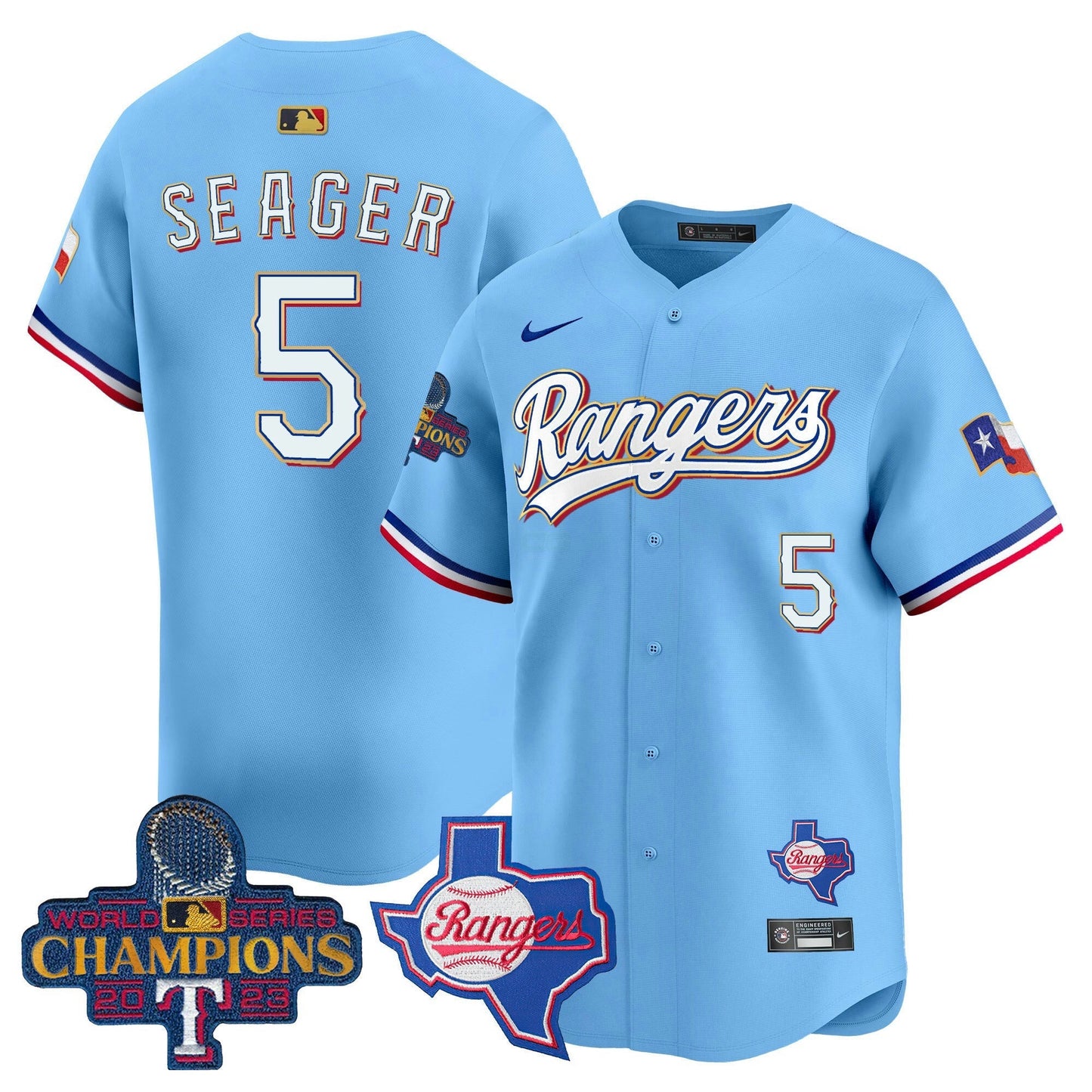 Camisa MLB Men’s Texas 2023 World Series Champions Dourada Trim Vapor Premier Limited Jersey V2
