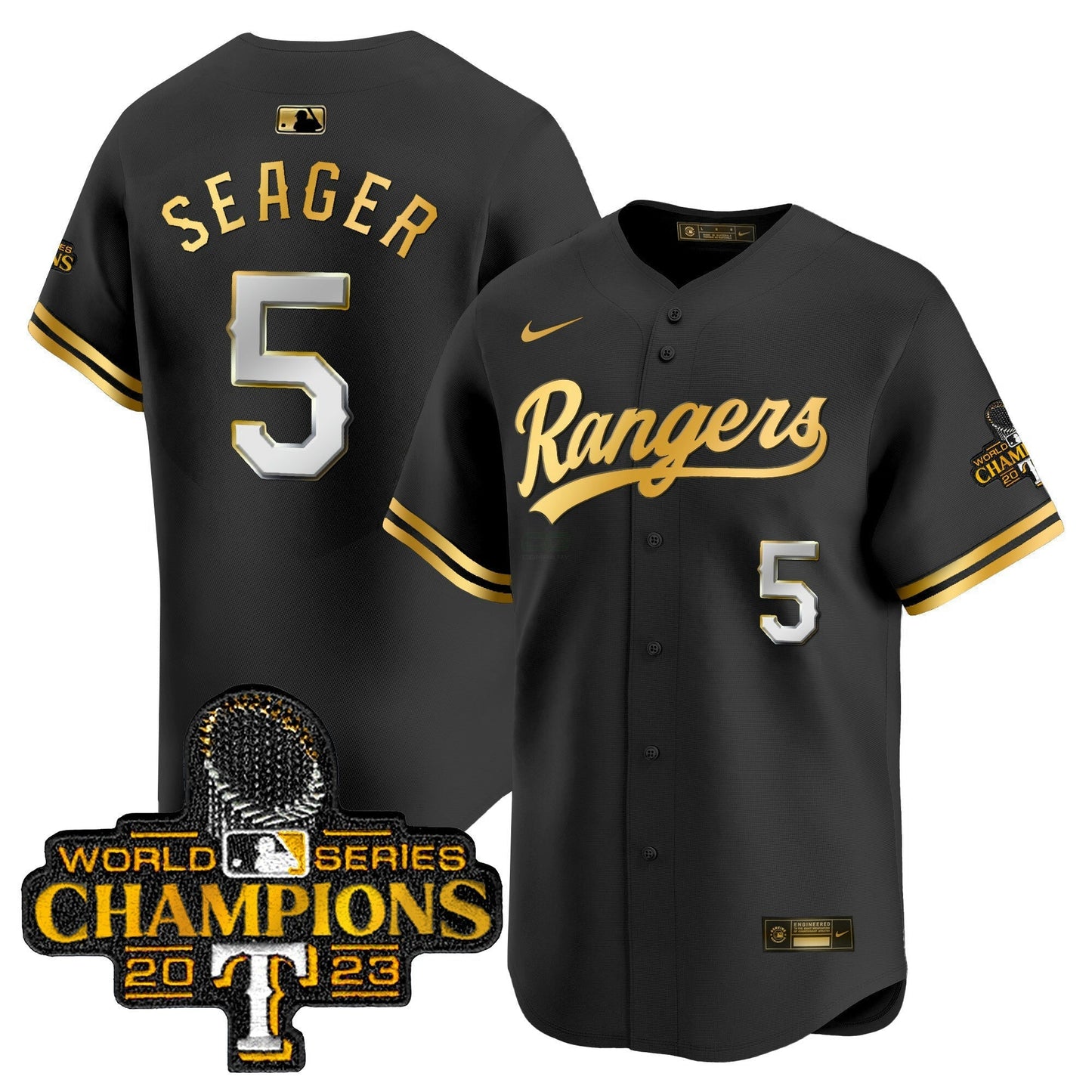 Camisa MLB Men’s Texas 2023 World Series Champions Dourada Trim Vapor Premier Limited Jersey