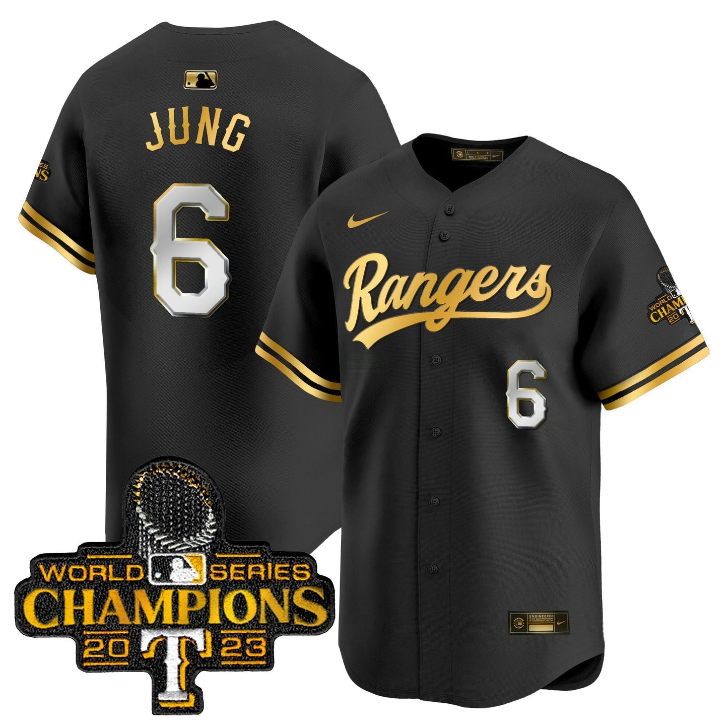 Camisa MLB Men’s Texas 2023 World Series Champions Dourada Trim Vapor Premier Limited Jersey