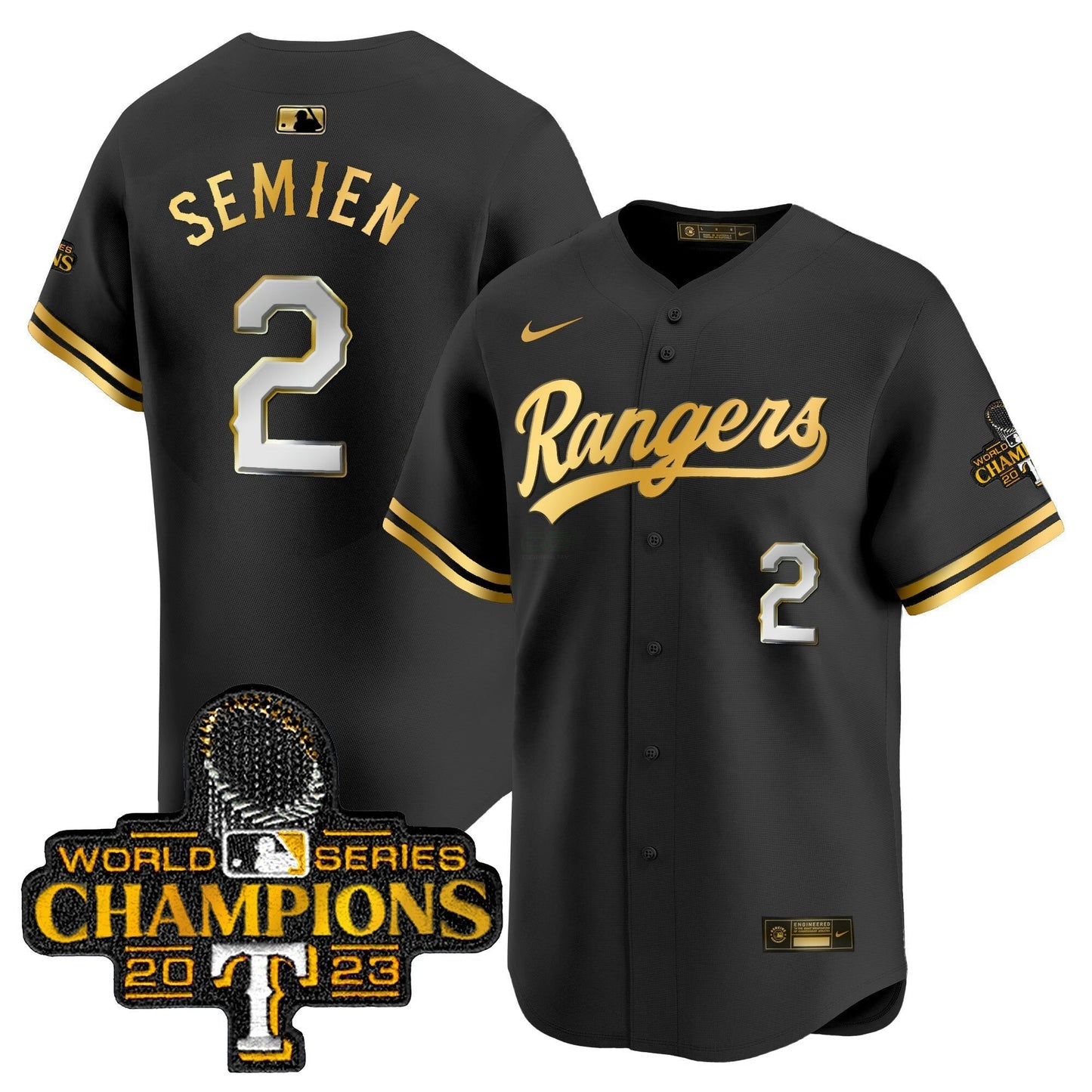 Camisa MLB Men’s Texas 2023 World Series Champions Dourada Trim Vapor Premier Limited Jersey