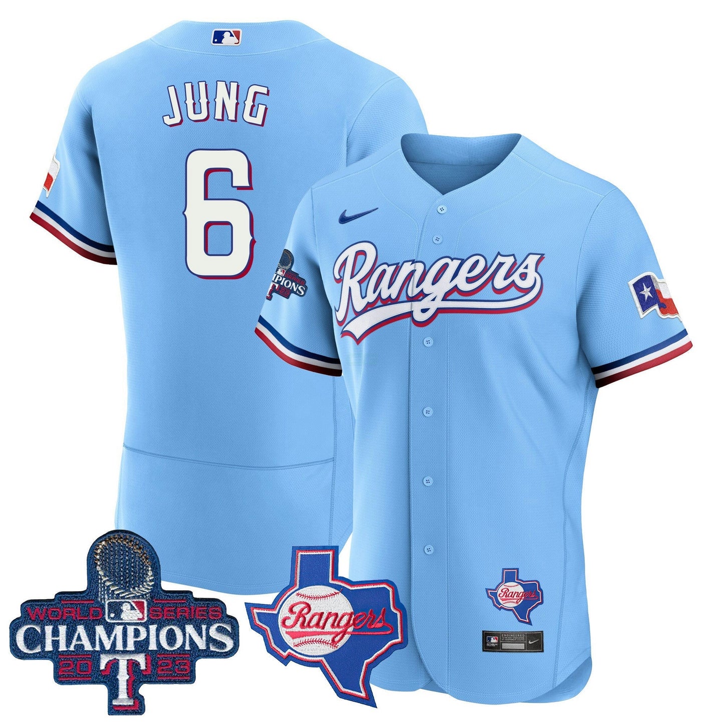 Camisa MLB Men’s Texas 2023 World Series Champions Flex Base Jersey V2