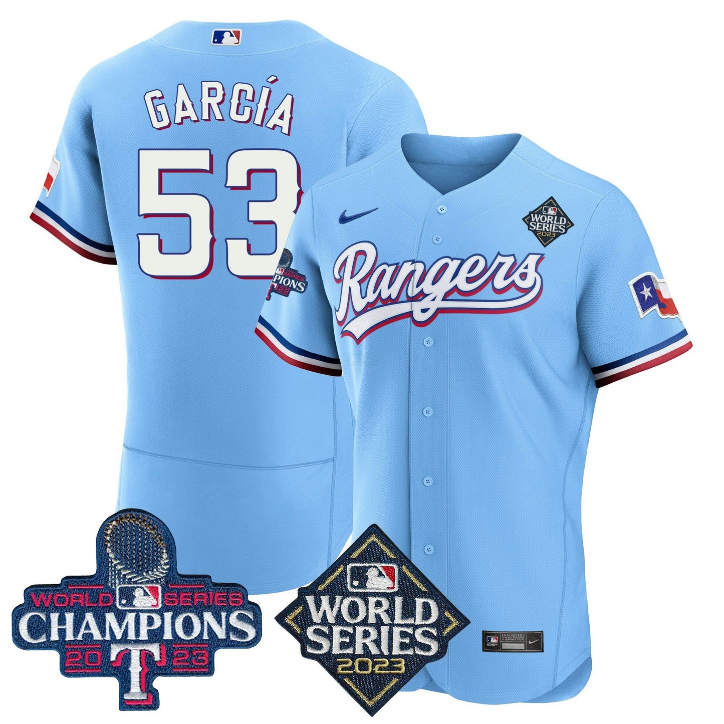 Camisa MLB Men’s Texas 2023 World Series Champions Flex Base Jersey V4