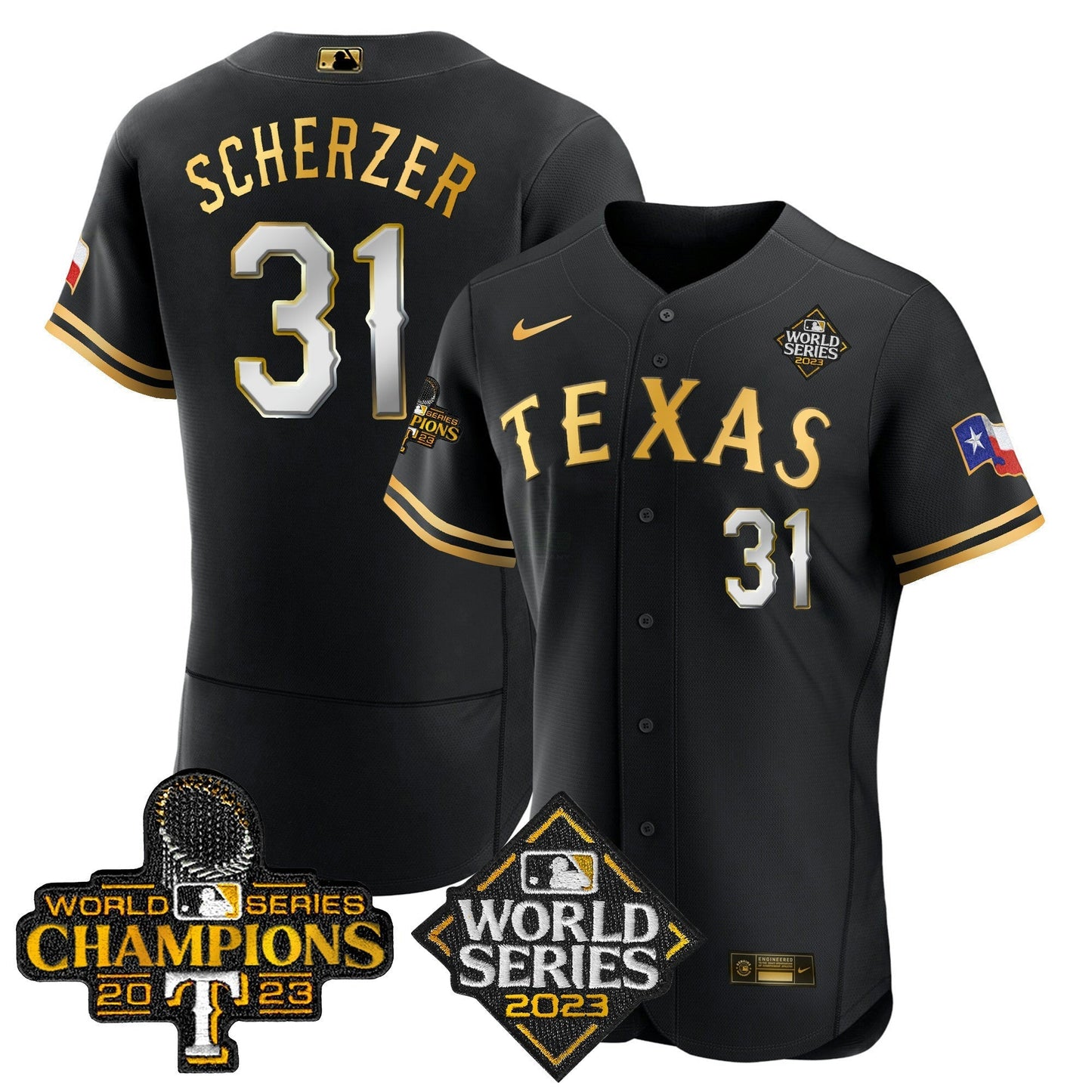 Camisa MLB Men’s Texas 2023 World Series Champions Flex Base Jersey V4