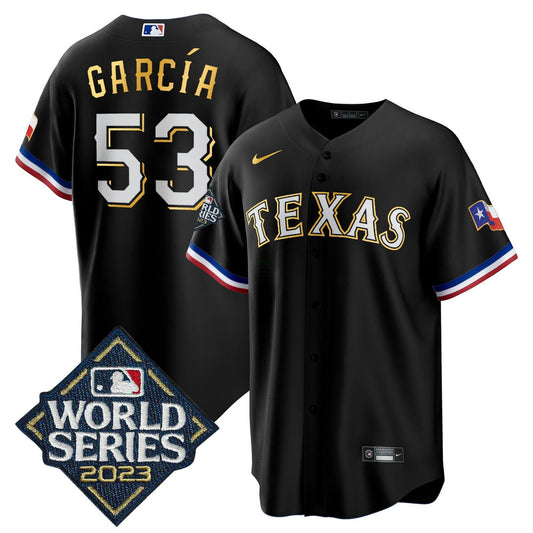 Camisa MLB Men’s Texas 2023 World Series Cool Base Dourada Trim Jersey
