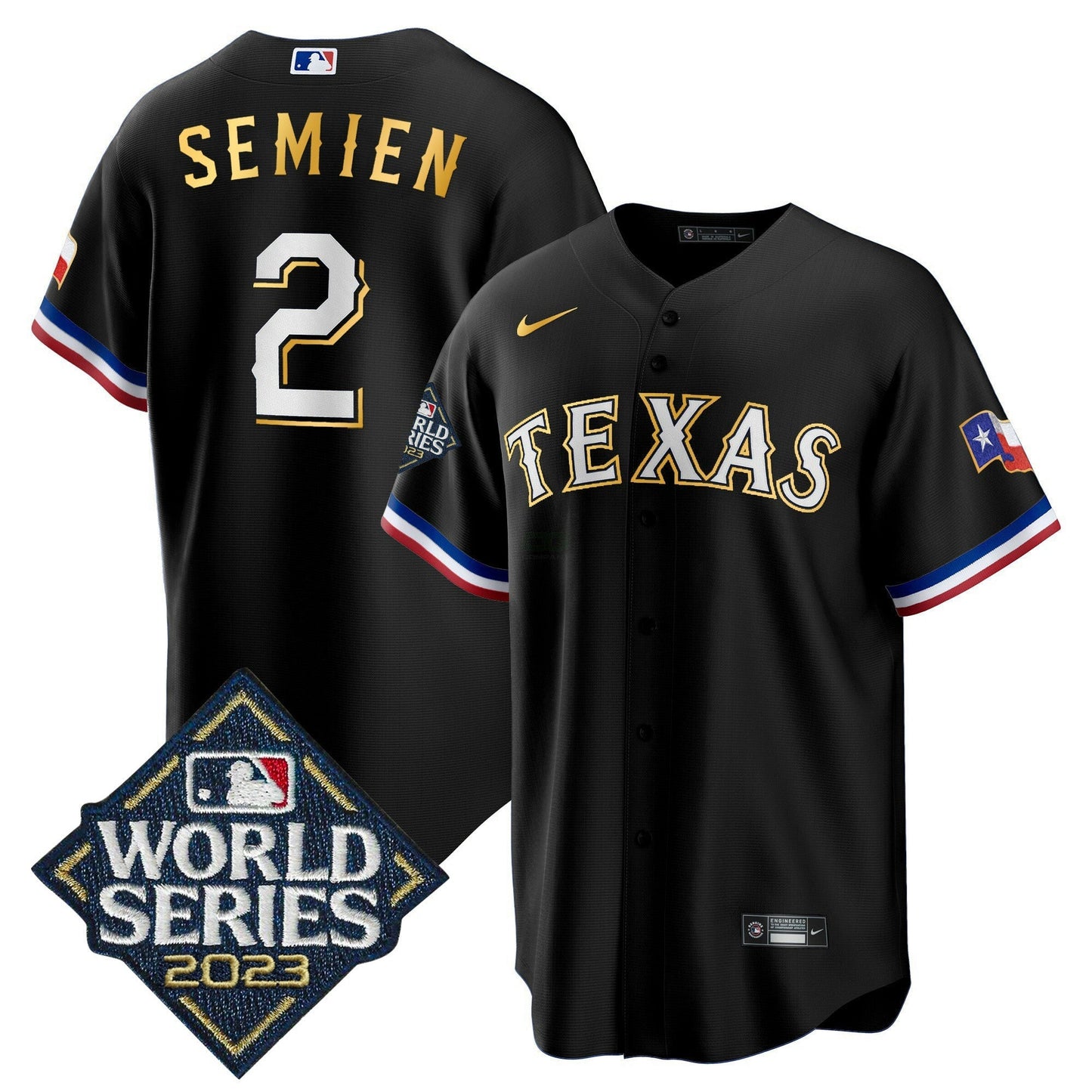 Camisa MLB Men’s Texas 2023 World Series Cool Base Dourada Trim Jersey