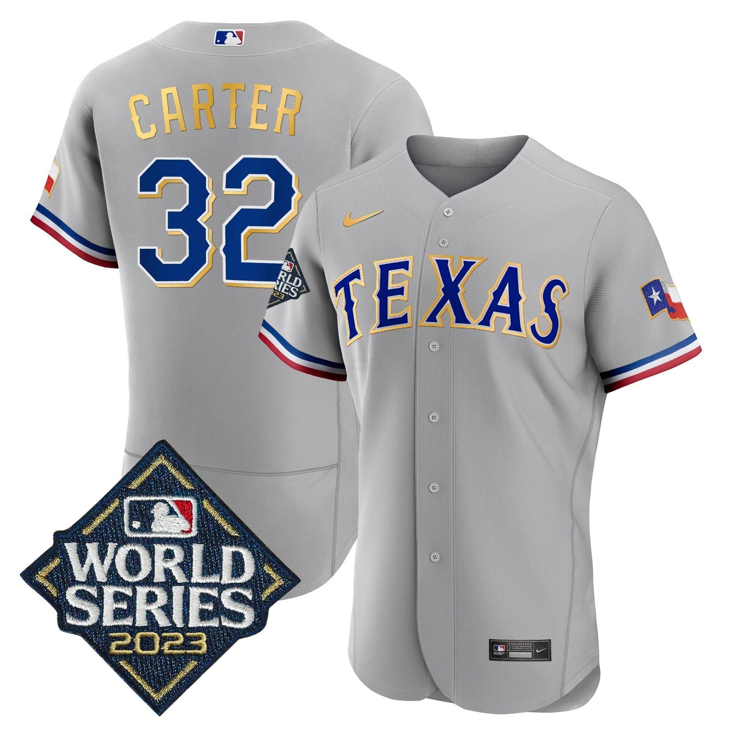 Camisa MLB Men’s Texas 2023 World Series Flex Base Dourada Trim Jersey