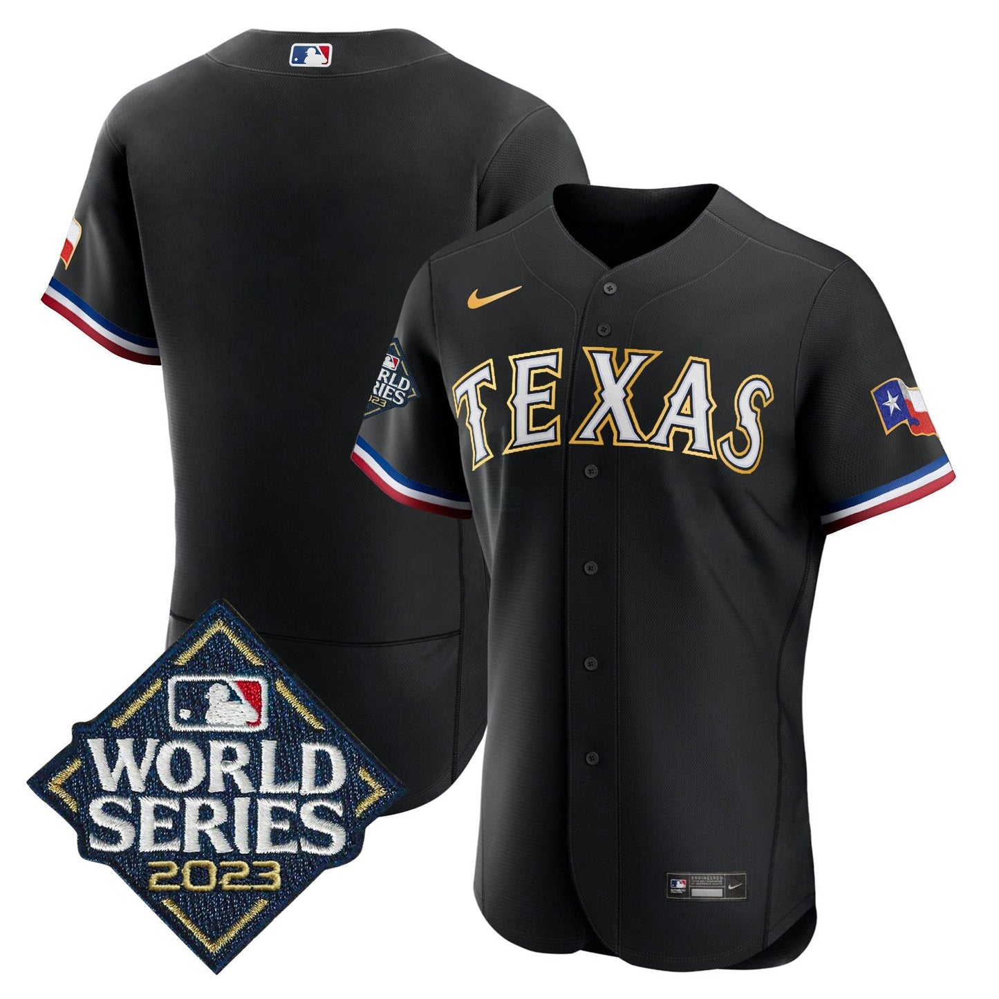 Camisa MLB Men’s Texas 2023 World Series Flex Base Dourada Trim Jersey