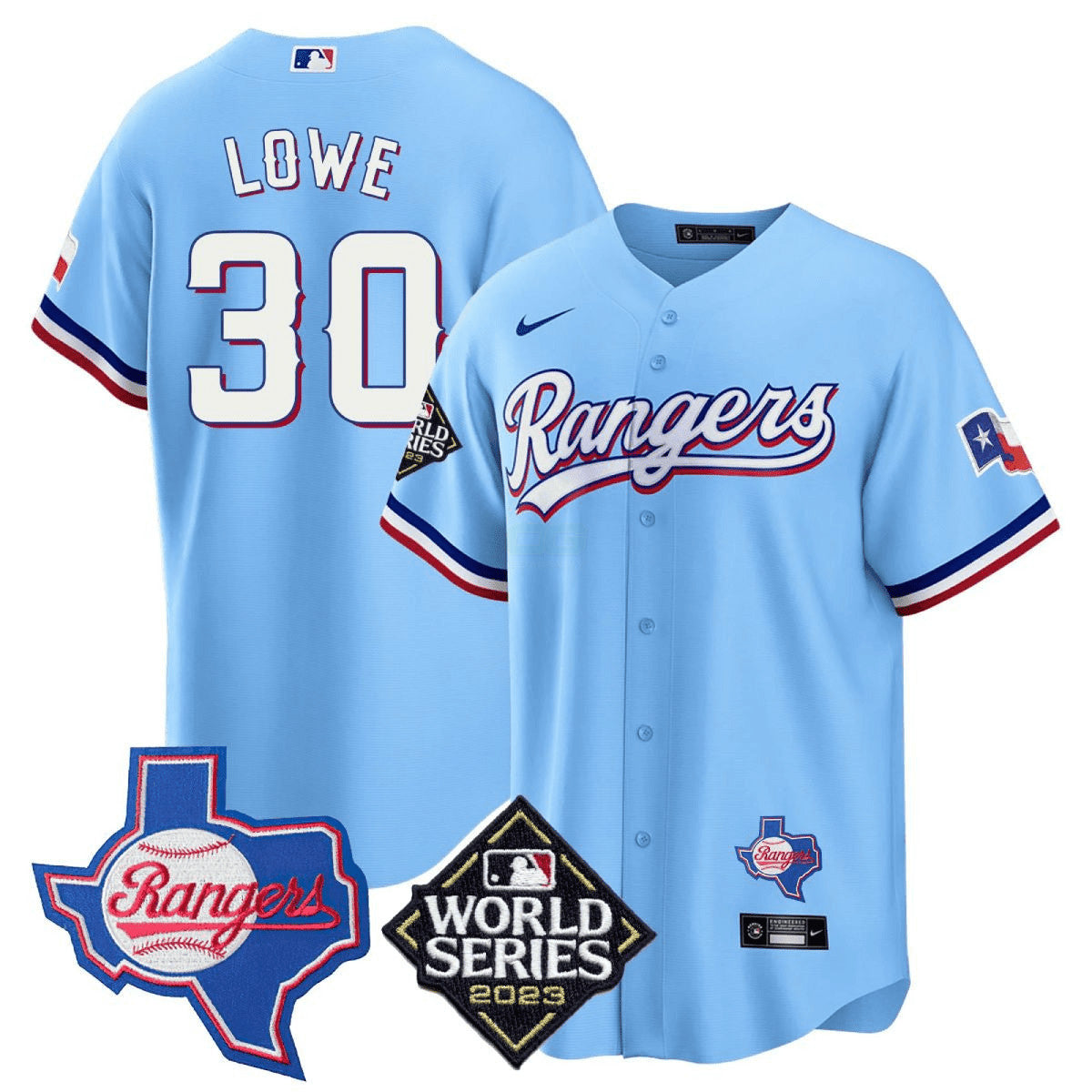 Camisa MLB Men’s Texas 2023 World Series & Texas State Patch Cool Base Dourada Jersey V2