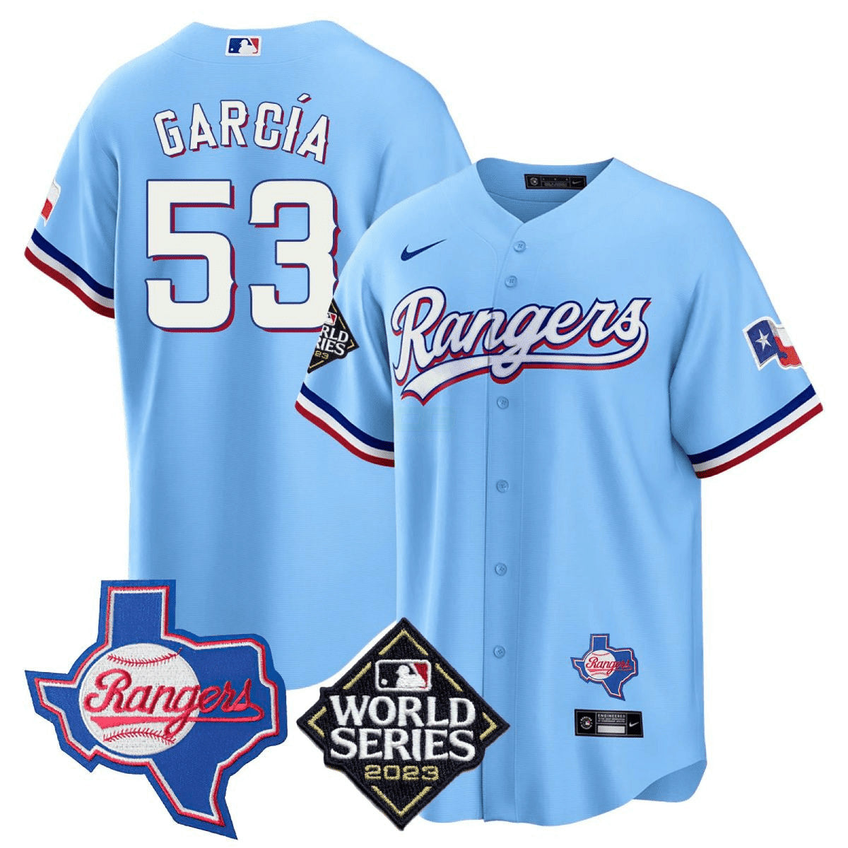 Camisa MLB Men’s Texas 2023 World Series & Texas State Patch Cool Base Dourada Jersey V2