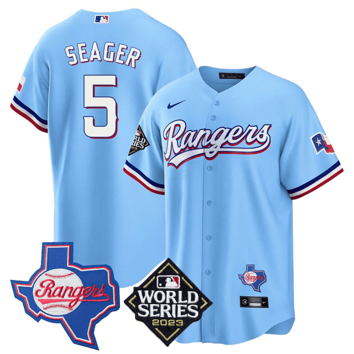 Camisa MLB Men’s Texas 2023 World Series & Texas State Patch Cool Base Dourada Jersey V2