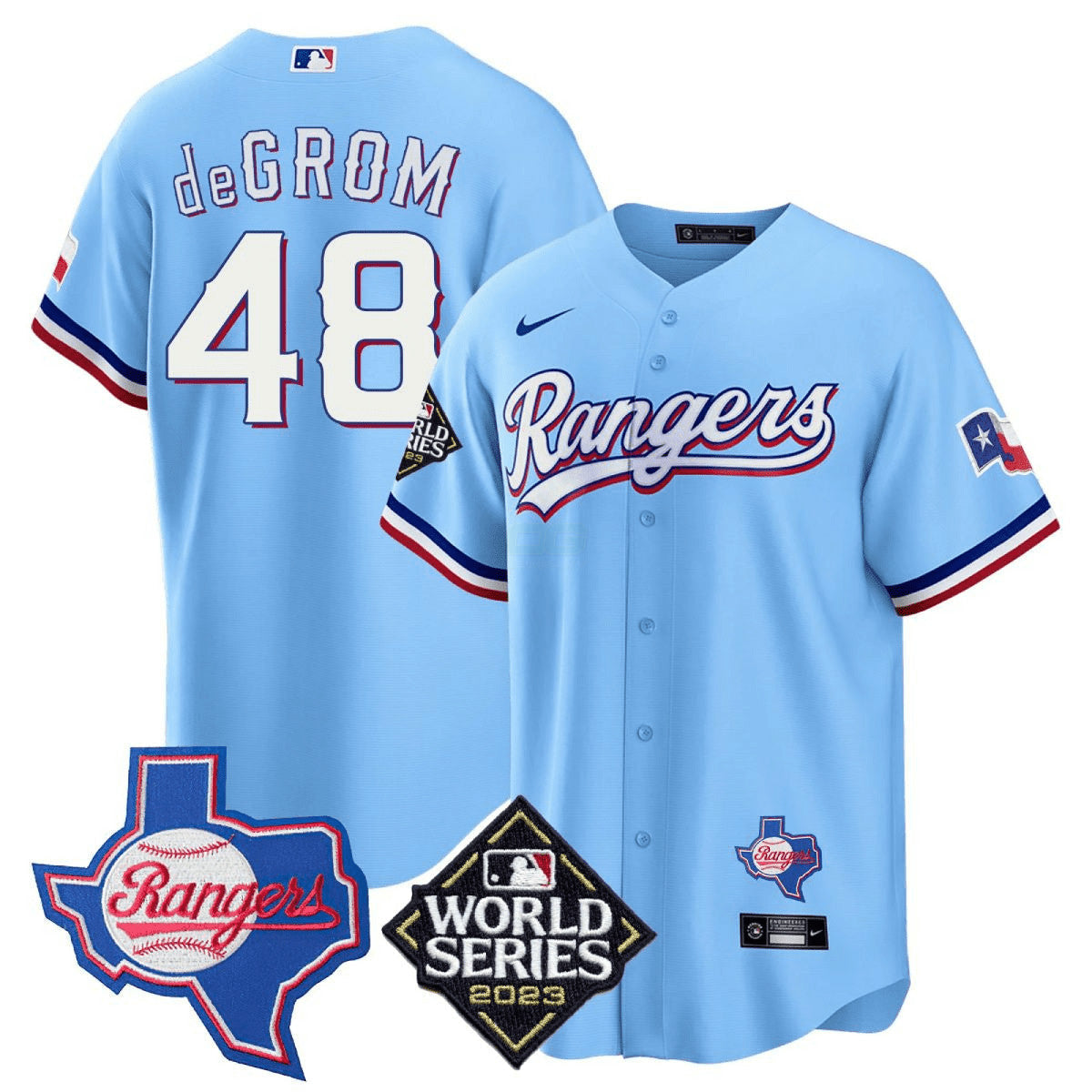 Camisa MLB Men’s Texas 2023 World Series & Texas State Patch Cool Base Dourada Jersey V2