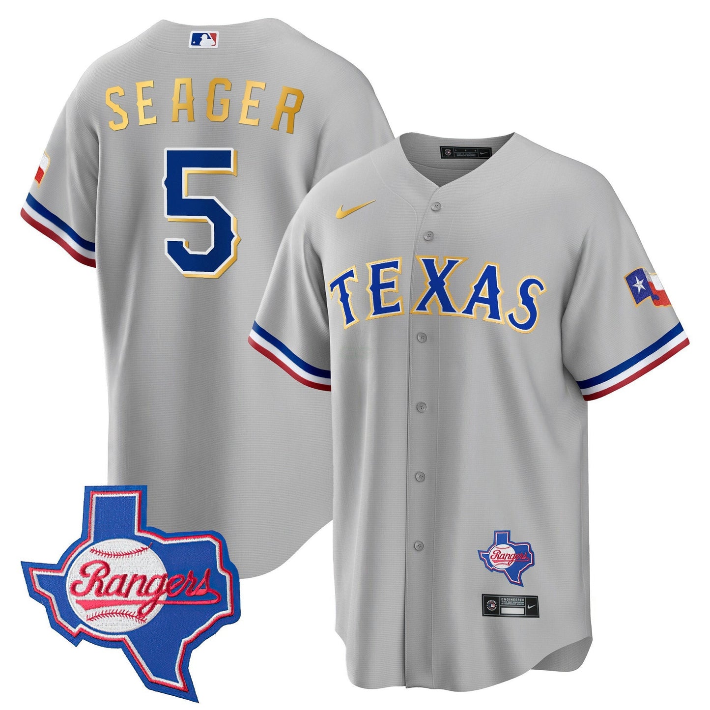 Camisa MLB Men’s Texas Gold Trim Cool Base Jersey – Texas Patch