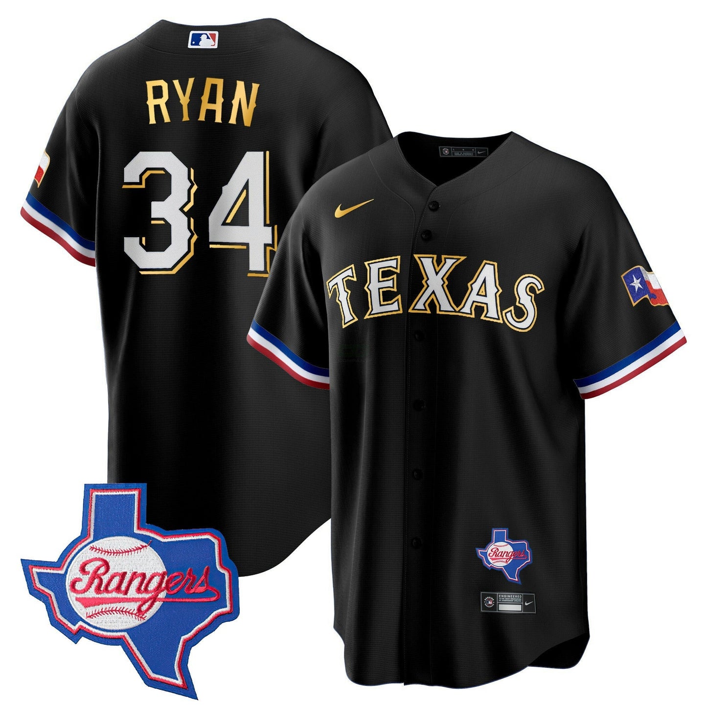 Camisa MLB Men’s Texas Gold Trim Cool Base Jersey – Texas Patch