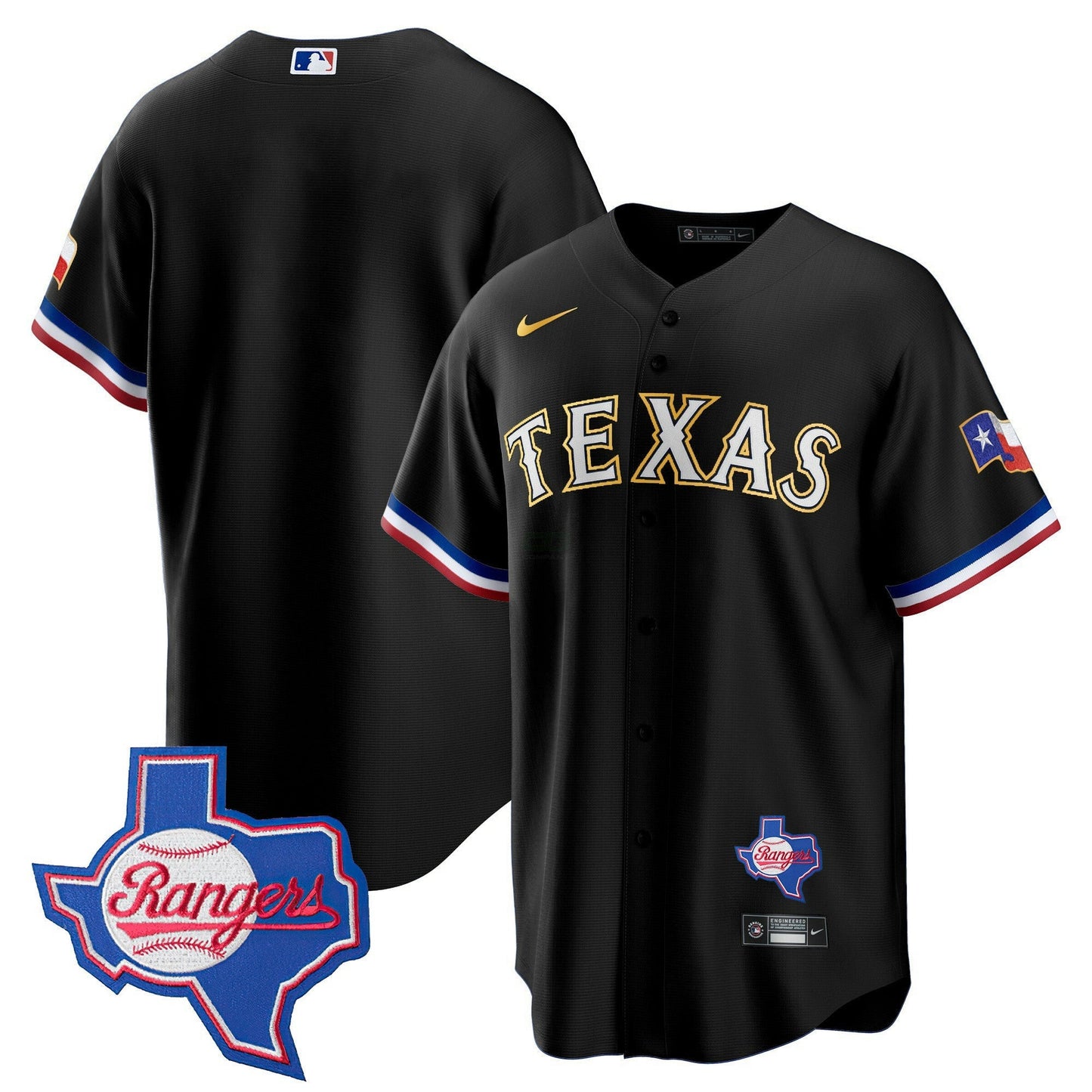 Camisa MLB Men’s Texas Gold Trim Cool Base Jersey – Texas Patch