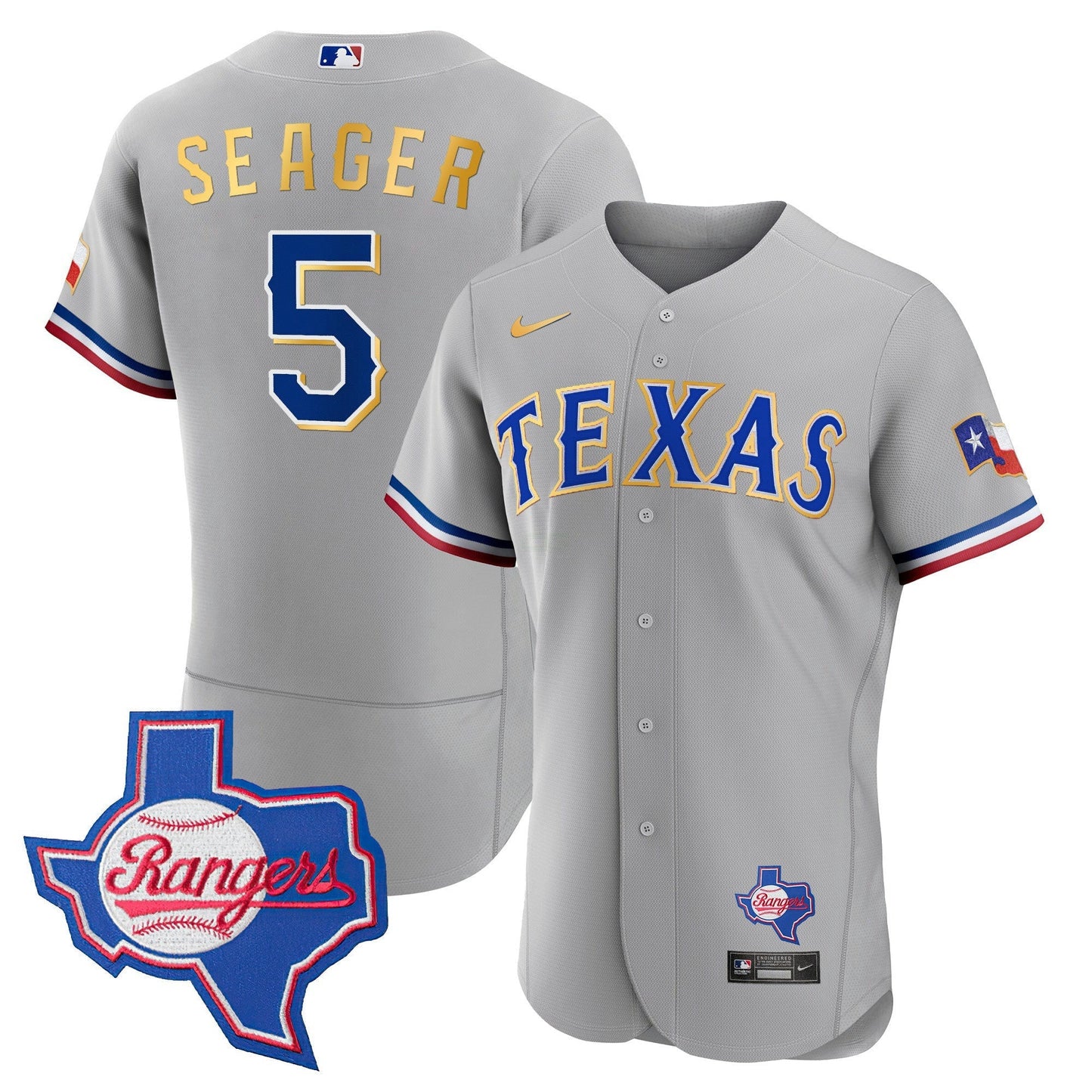 Camisa MLB Men’s Texas Gold Trim Flex Base Jersey – Texas Patch