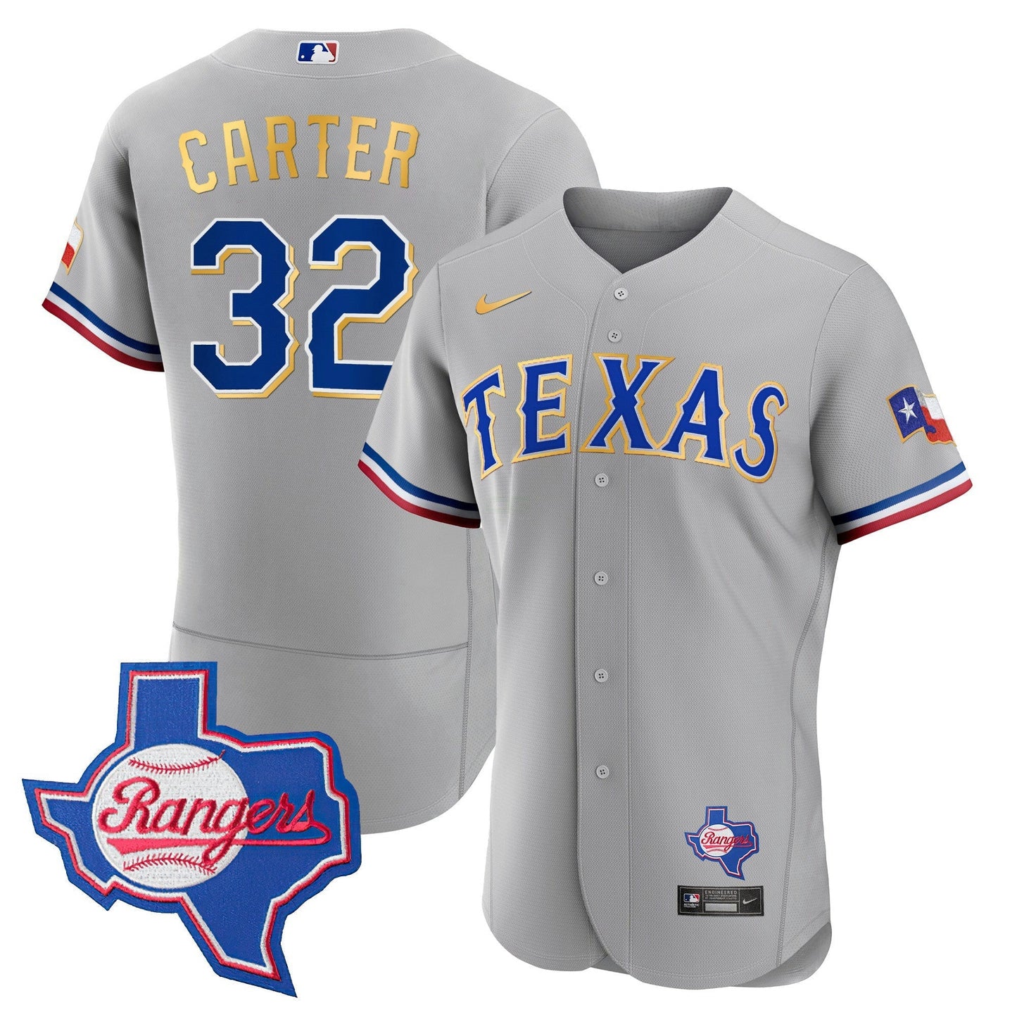 Camisa MLB Men’s Texas Gold Trim Flex Base Jersey – Texas Patch