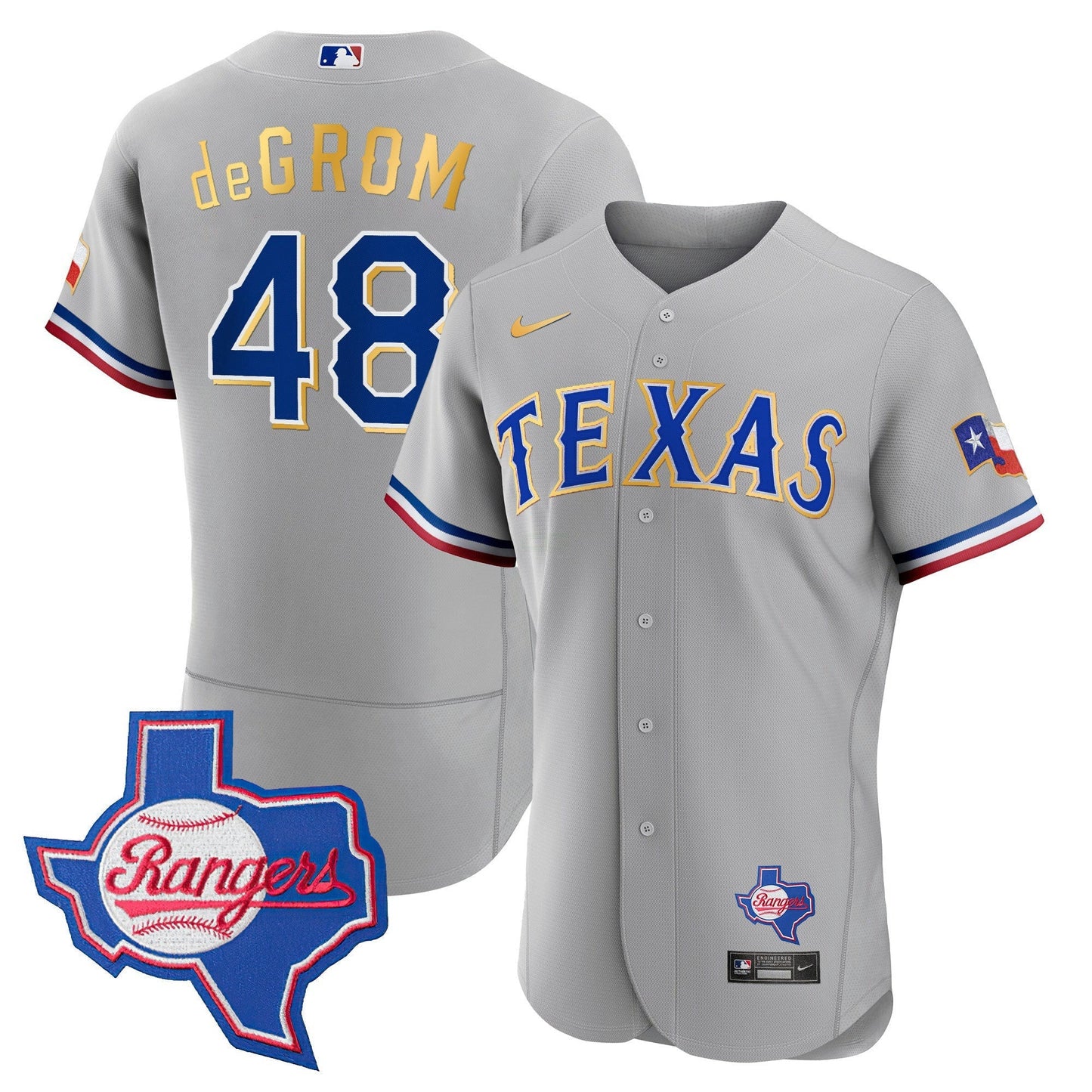 Camisa MLB Men’s Texas Gold Trim Flex Base Jersey – Texas Patch