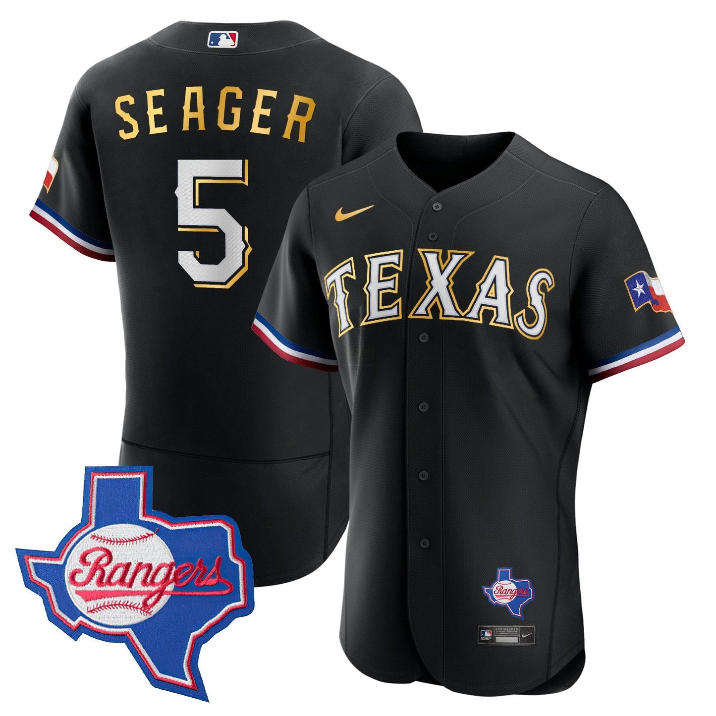 Camisa MLB Men’s Texas Gold Trim Flex Base Jersey – Texas Patch