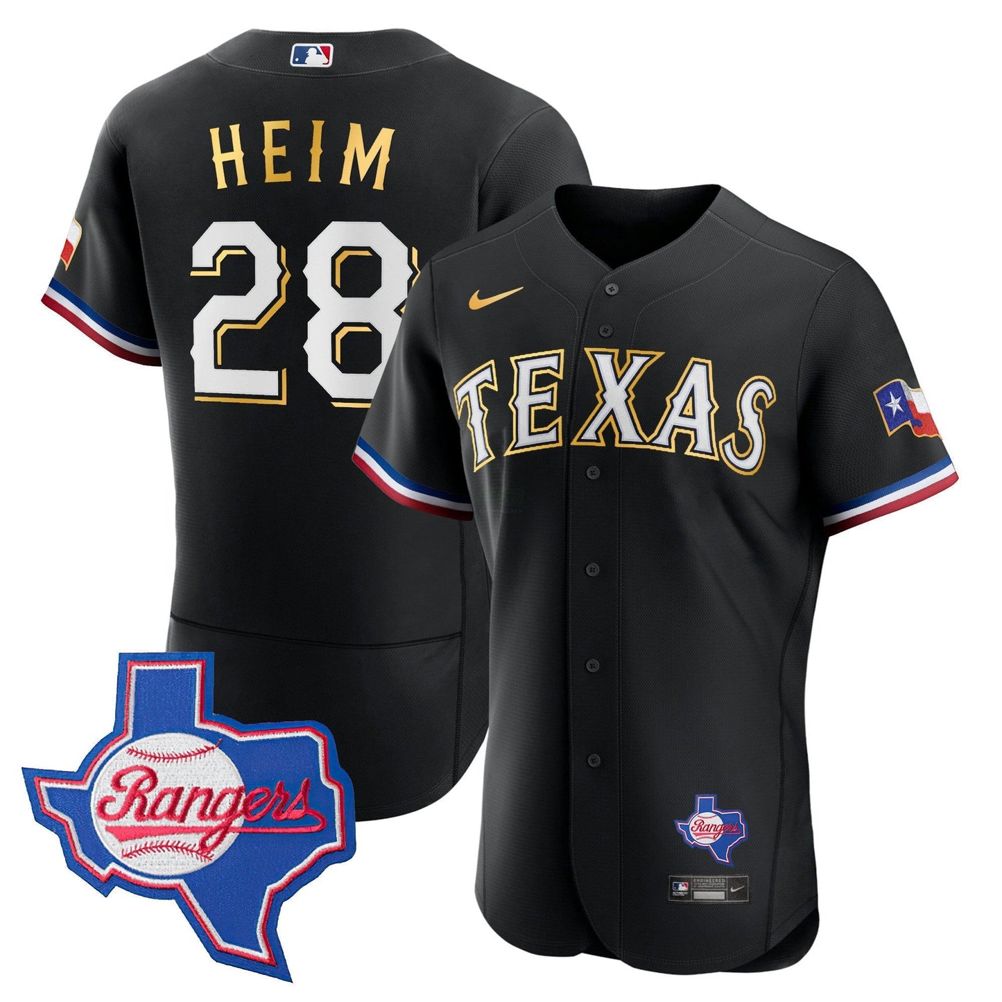 Camisa MLB Men’s Texas Gold Trim Flex Base Jersey – Texas Patch